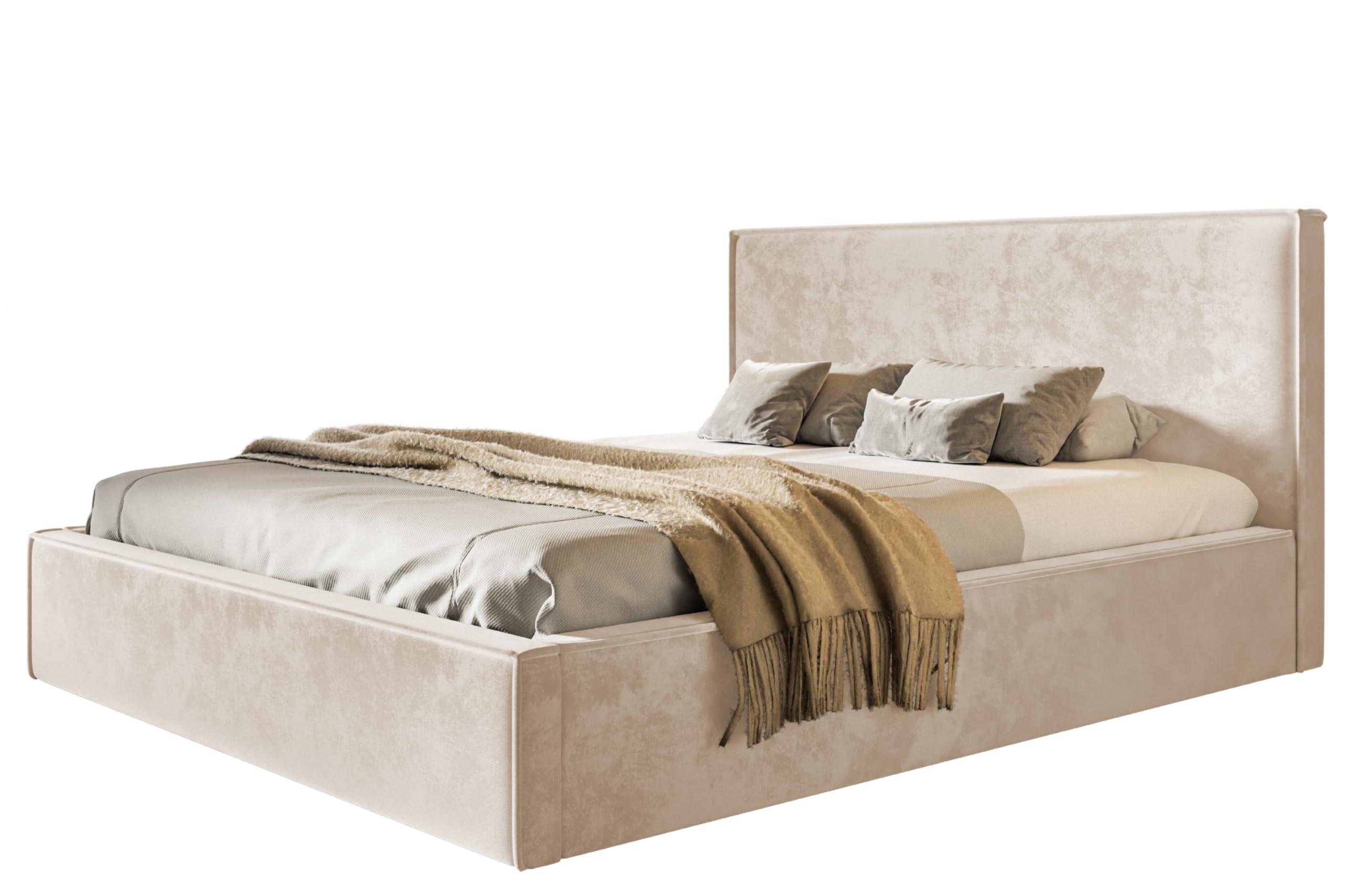 wohnli-moebel-suche-800001491214 Wohnli Möbelsuche - BETT 140x200 - Polsterbett mit Bettkasten und Metallrahmen - Modern Betten - Amor-Samtstoff - Kollektion Milano - Beige