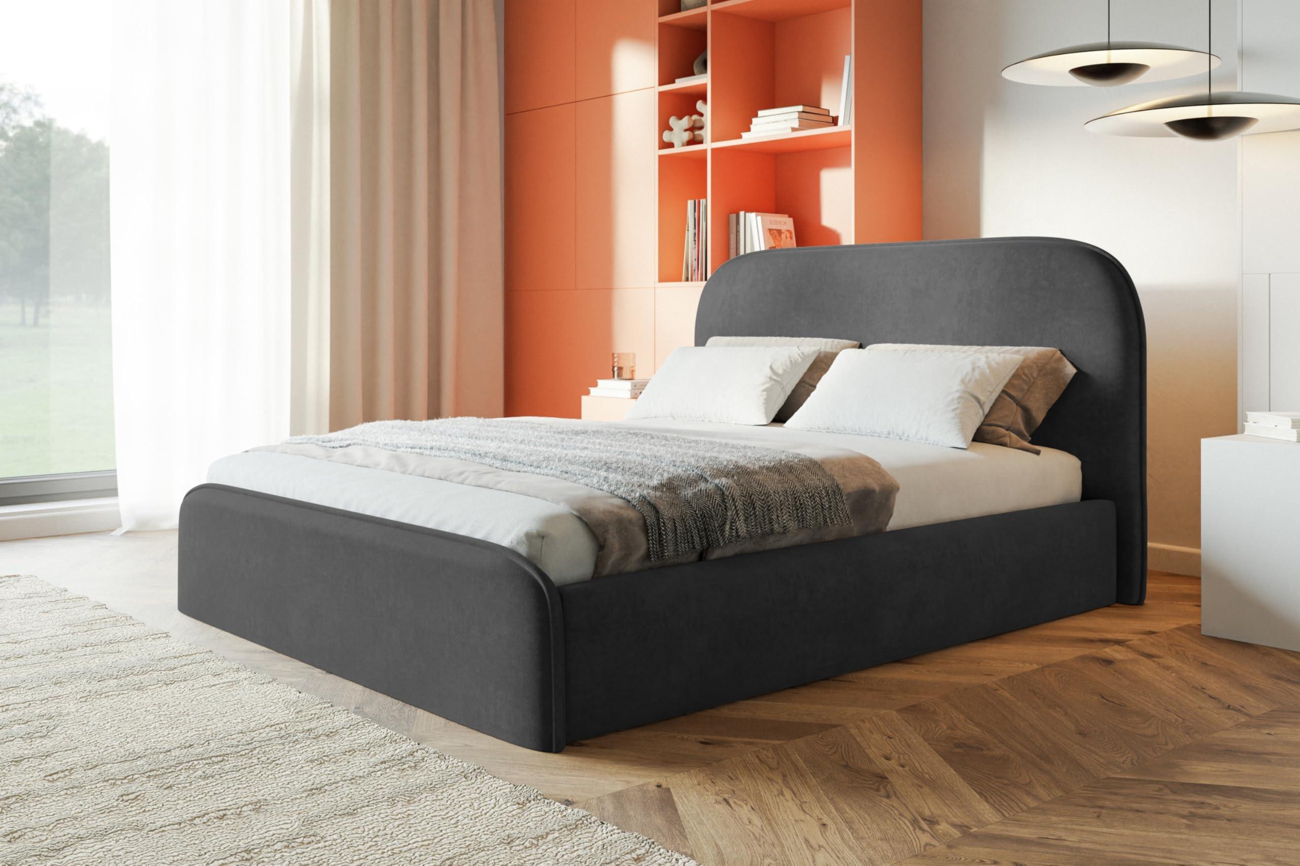 BETT 160x200 - Polsterbett mit Bettkasten und Holzrahmen - Modern Betten - Weicher Jasminstoff - Kollektion Vienna - Dunkelgrau Textil Alpi-Möbel Möbel > Betten > Polsterbetten Grau