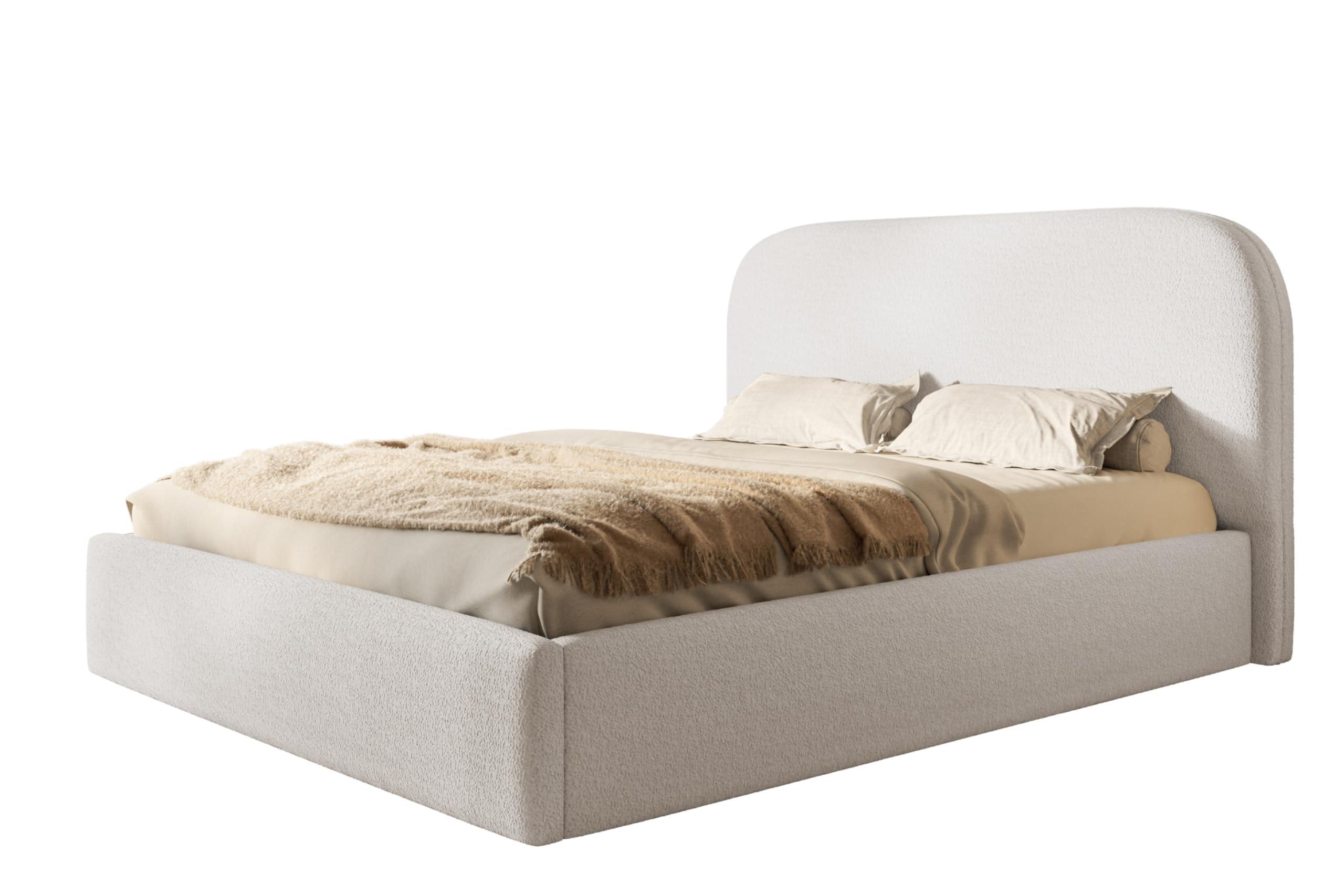 wohnli-moebel-suche-800001491269 Wohnli Möbelsuche - BETT 160x200 - Polsterbett mit Bettkasten und Holzrahmen - Modern Betten - Kuscheliger Catch-Me-Stoff - Kollektion Verona - Weiß