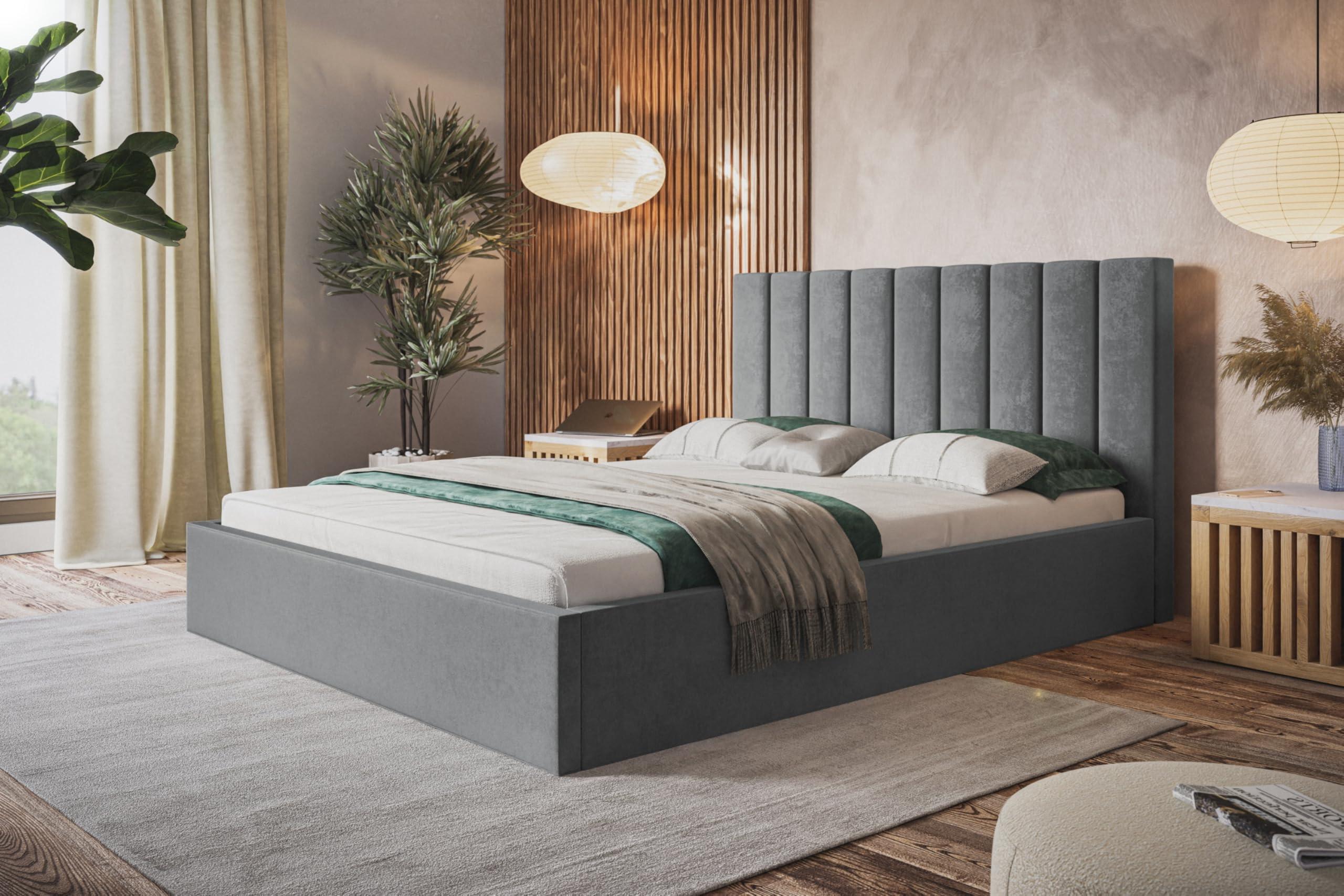 wohnli-moebel-suche-800001491277 Wohnli Möbelsuche - BETT 140x200 - Polsterbett mit Bettkasten und Holzrahmen - Modern Betten - Weicher Jasminstoff - Kollektion Sapporo - Grau