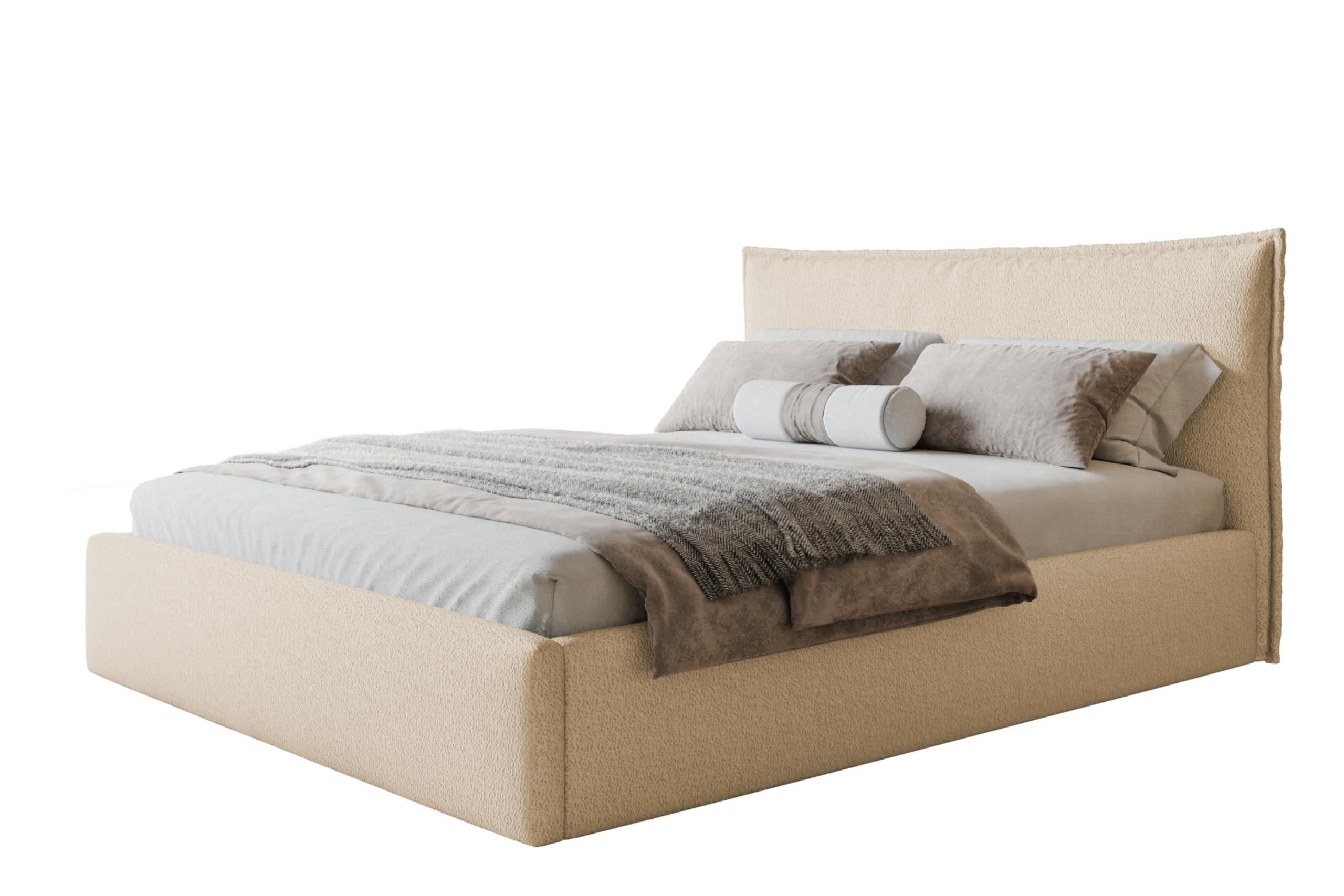 wohnli-moebel-suche-800001491291 Wohnli Möbelsuche - BETT 140x200 - Polsterbett mit Bettkasten und Metallrahmen - Modern Betten - Kuscheliger Catch-Me-Stoff - Kollektion Verona - Beige