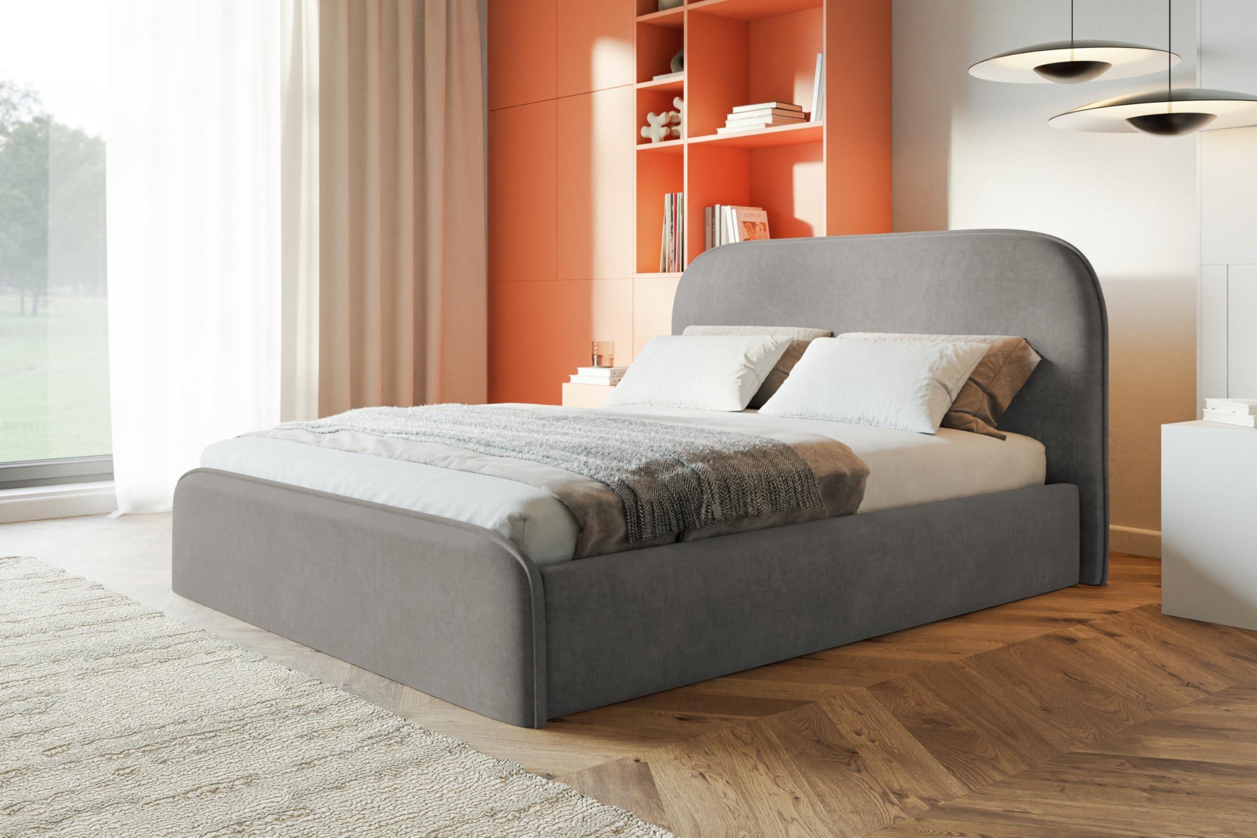 BETT 120x200 - Polsterbett mit Bettkasten und Holzrahmen - Modern Betten - Weicher Jasminstoff - Kollektion Vienna - Grau Textil Alpi-Möbel Möbel > Betten > Polsterbetten Grau