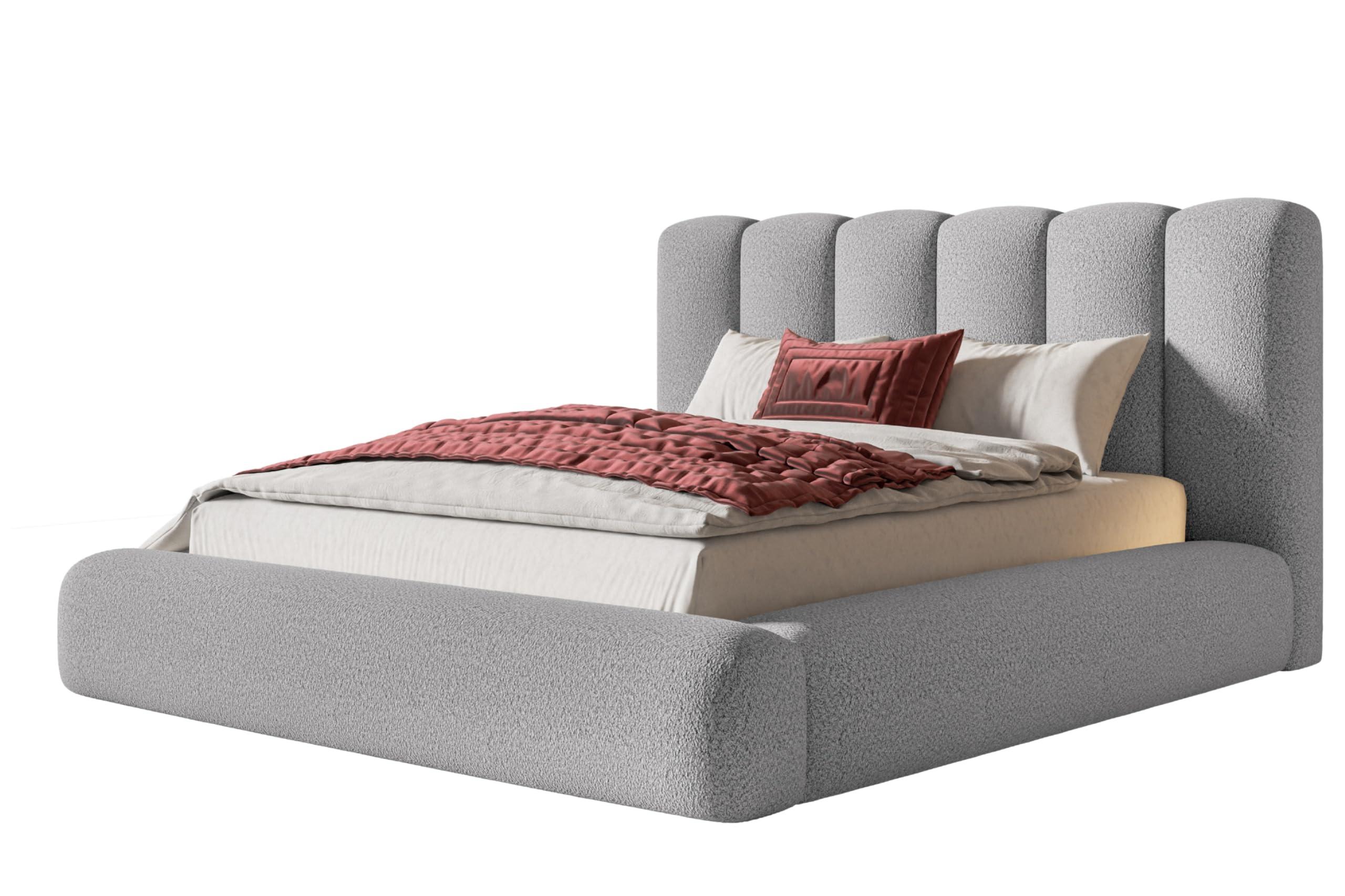wohnli-moebel-suche-800001491304 Wohnli Möbelsuche - BETT 140x200 - Polsterbett mit Bettkasten und Metallrahmen - Modern Bett - Eleganter Catch Me-Stoff - Kollektion Alva Maxi - Hellgrau