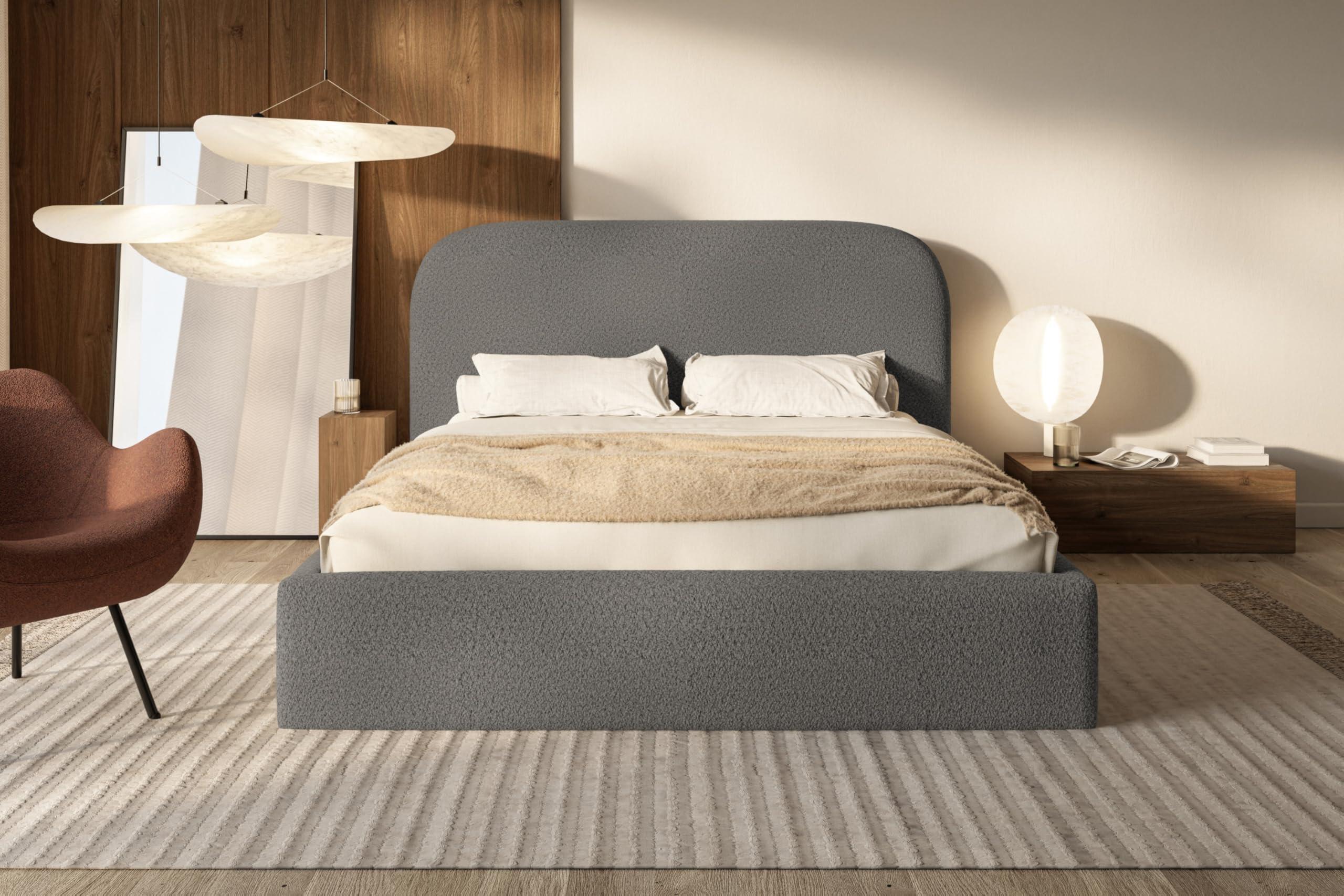 BETT 120x200 - Polsterbett mit Bettkasten und Metallrahmen - Modern Betten - Kuscheliger Catch-Me-Stoff - Kollektion Verona - Grau Textil Alpi-Möbel Möbel > Betten > Polsterbetten Grau