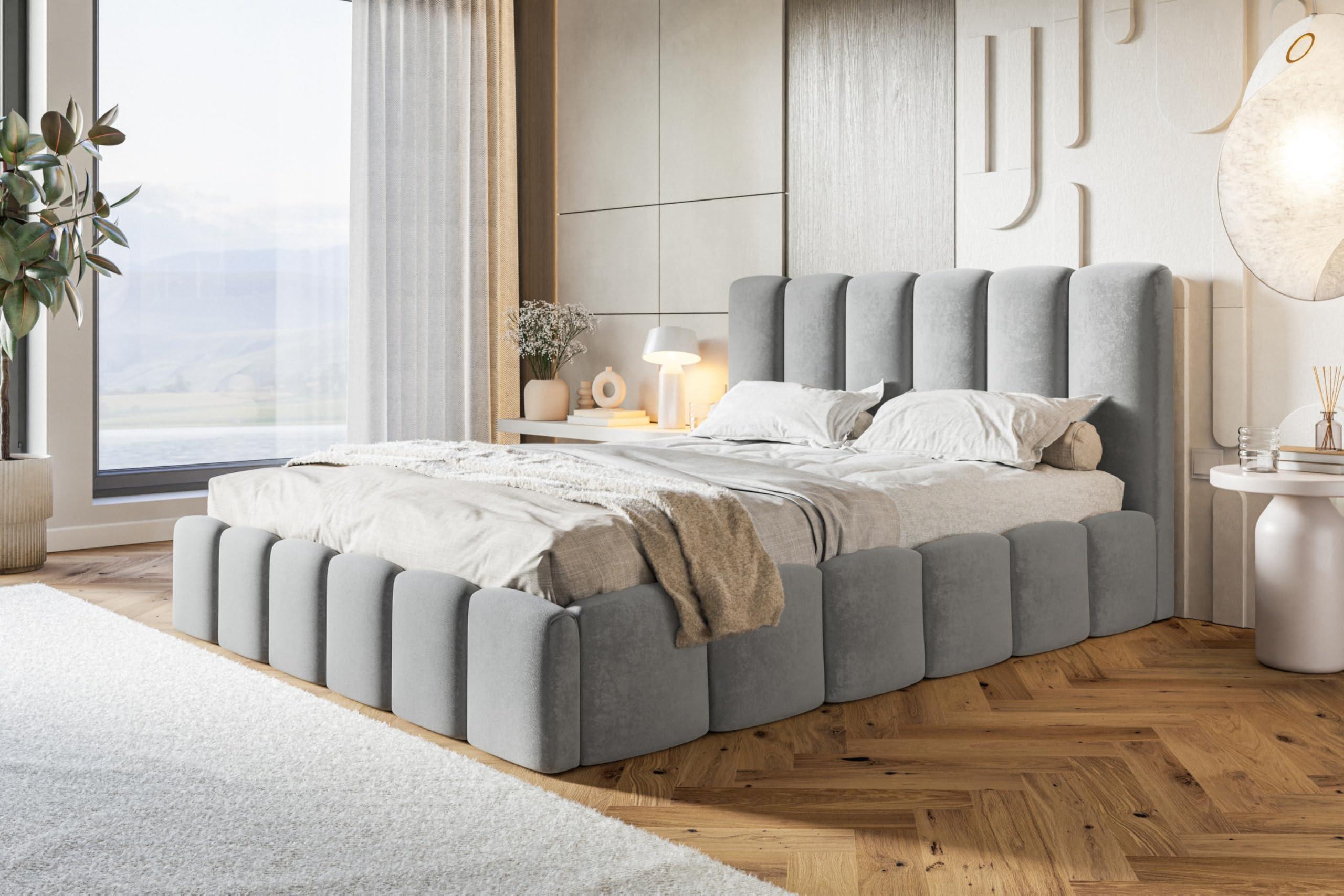 BETT 120x200 - Polsterbett mit Bettkasten und Holzrahmen - Modern Betten - Weicher Jasminstoff - Kollektion Lucy - Grau Textil Alpi-Möbel Möbel > Betten > Polsterbetten Grau