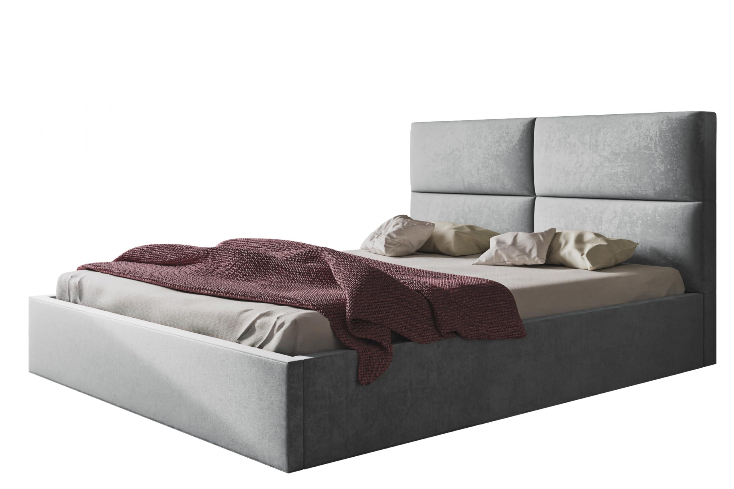 Wohnli Möbelsuche - BETT 140x200 - Polsterbett mit Bettkasten und Metallrahmen - Modern Betten - Weicher Jasminstoff - Kollektion Lizbona