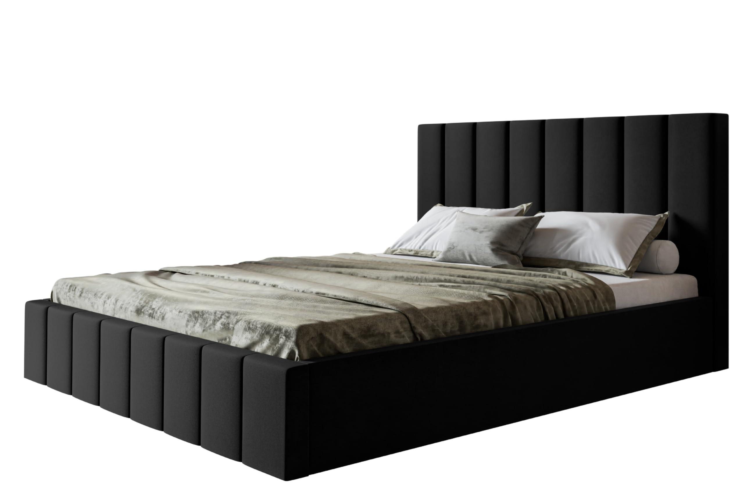 wohnli-moebel-suche-800001491365 Wohnli Möbelsuche - BETT 140x200 - Polsterbett mit Bettkasten und Metallrahmen - Modern Betten - Weicher Jasminstoff - Kollektion Toledo - Schwarz