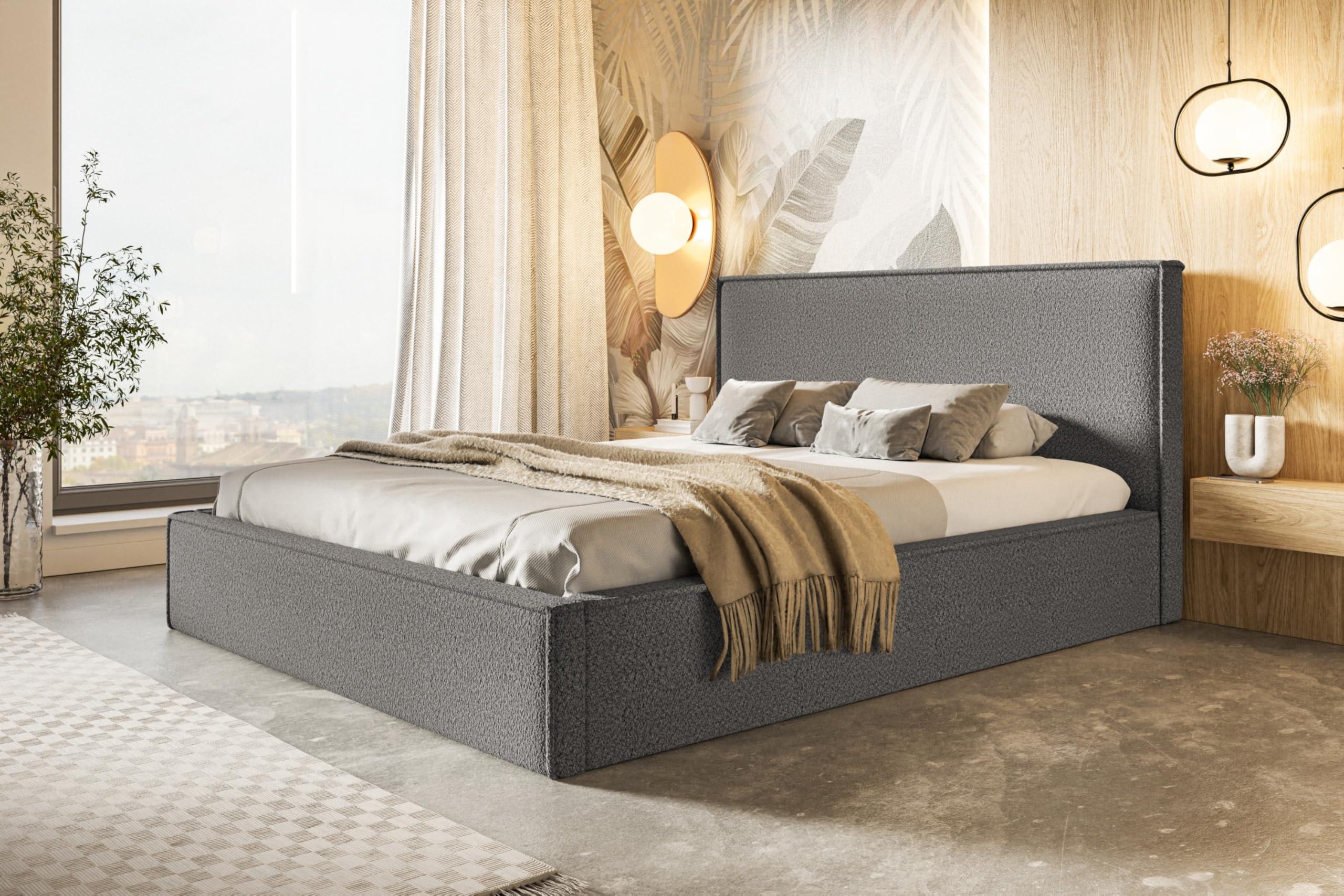 BETT 160x200 - Polsterbett mit Bettkasten und Metallrahmen - Modern Betten - Kuscheliger Catch-Me-Stoff - Kollektion Milano - Grau Textil Alpi-Möbel Möbel > Betten > Polsterbetten Grau