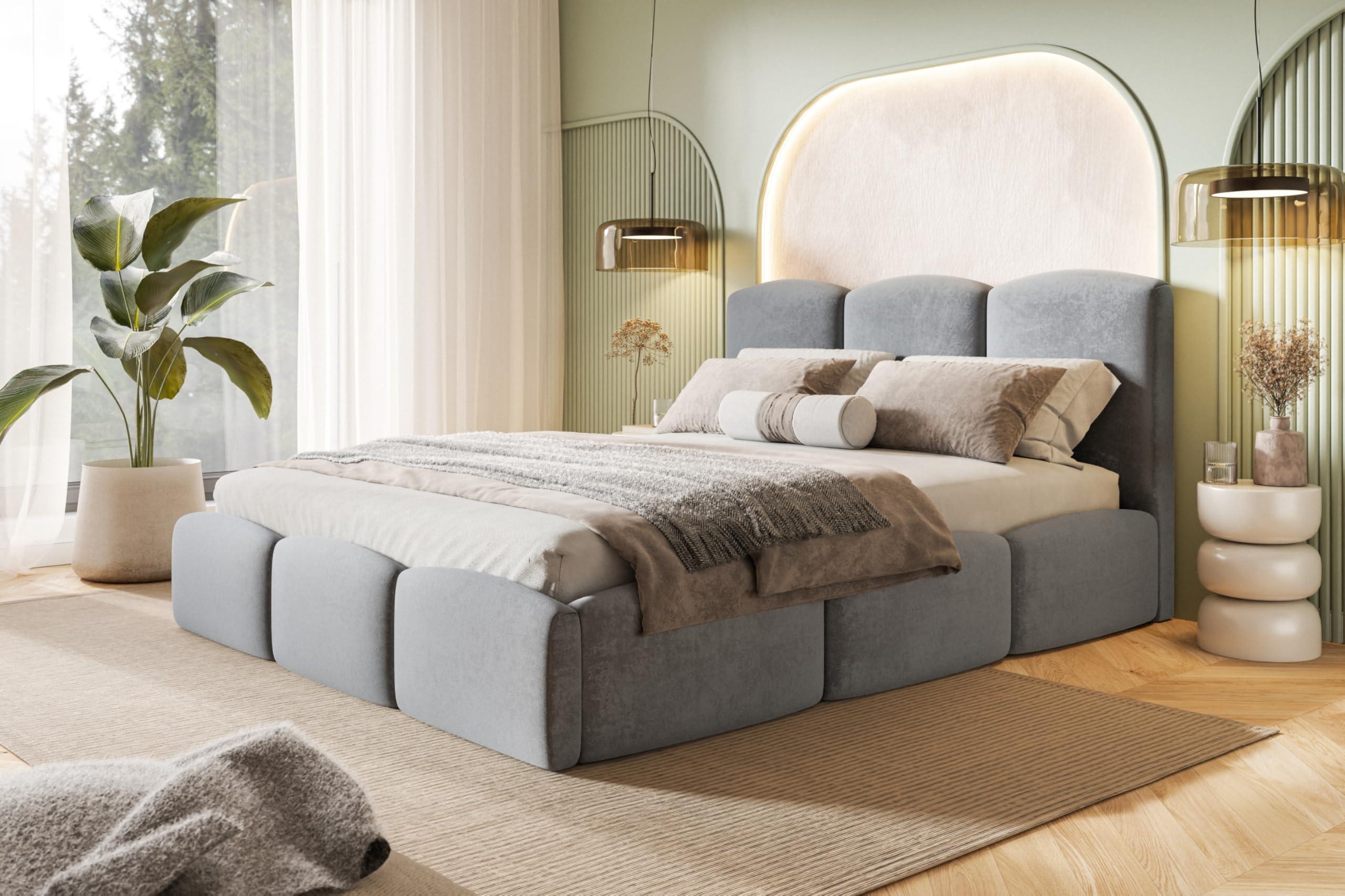 BETT 160x200 - Polsterbett mit Bettkasten und Holzrahmen - Modern Betten - Weicher Jasminstoff - Kollektion Zoya - Grau Textil Alpi-Möbel Möbel > Betten > Polsterbetten Grau