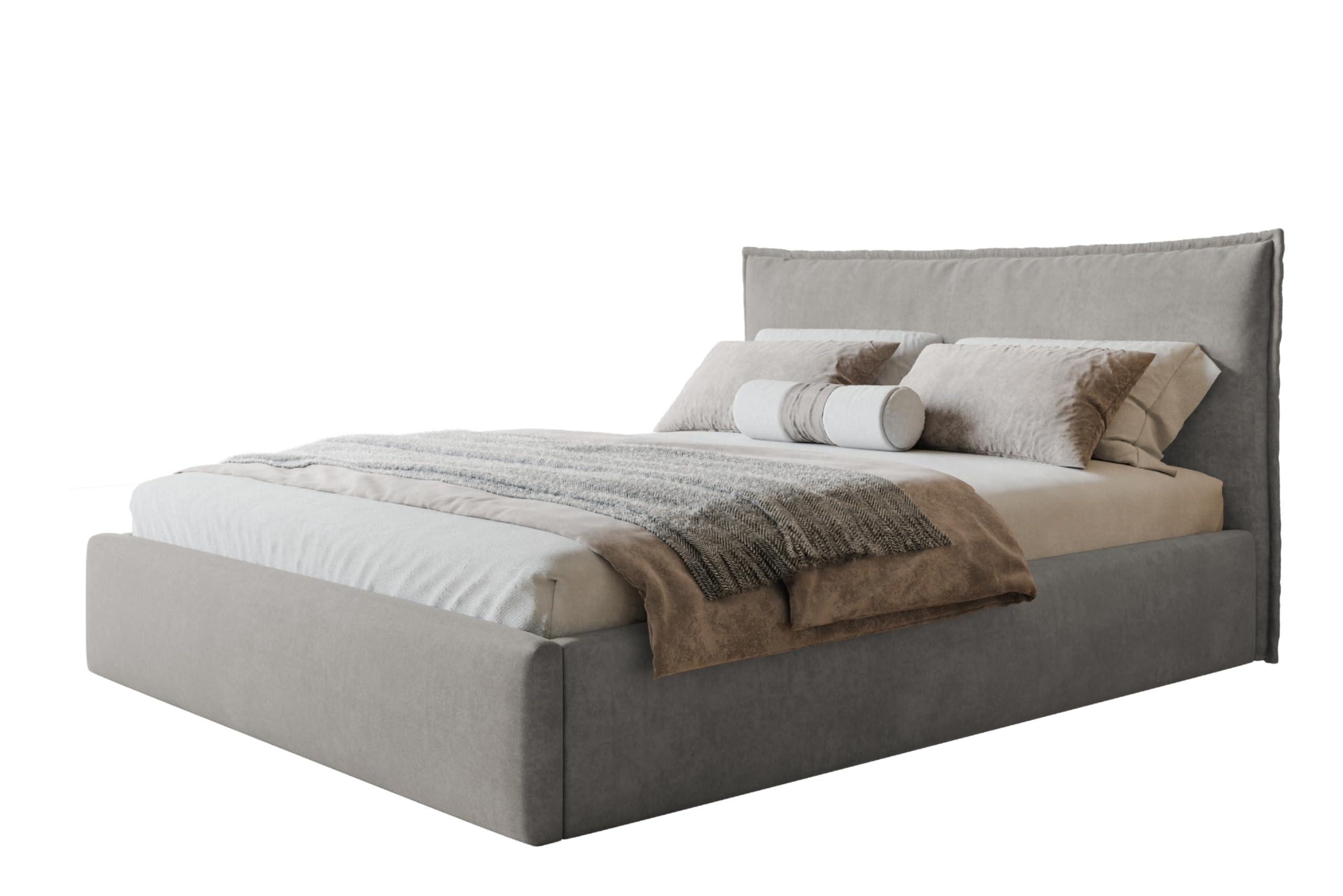 wohnli-moebel-suche-800001491420 Wohnli Möbelsuche - BETT 140x200 - Polsterbett mit Bettkasten und Holzrahmen - Modern Betten - Weicher Jasminstoff - Kollektion Rimini - Grau