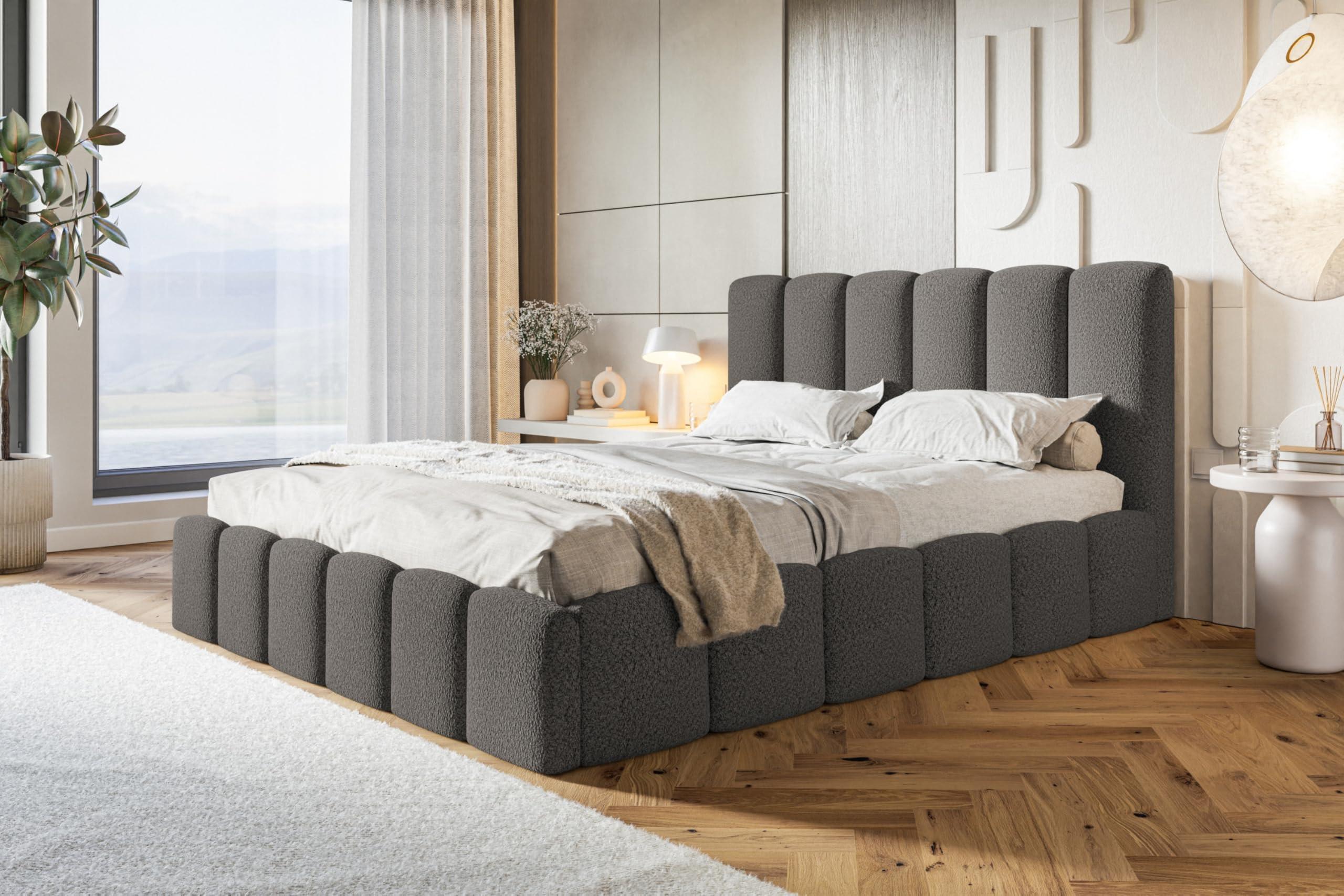 BETT 200x200 - Polsterbett mit Bettkasten und Metallrahmen - Modern Betten - Kuscheliger Catch-Me-Stoff - Kollektion Lucy - Grau Textil Alpi-Möbel Möbel > Betten > Polsterbetten Grau