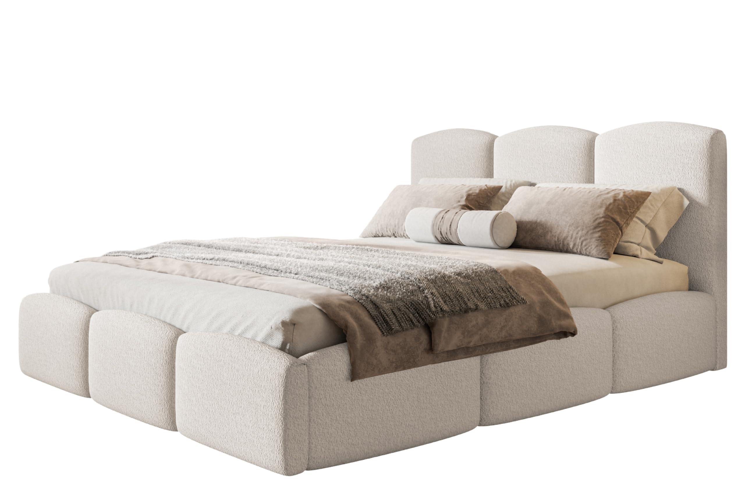 wohnli-moebel-suche-800001491455 Wohnli Möbelsuche - BETT 140x200 - Polsterbett mit Bettkasten und Metallrahmen - Modern Betten - Kuscheliger Catch-Me-Stoff - Kollektion Zoya - Weiß