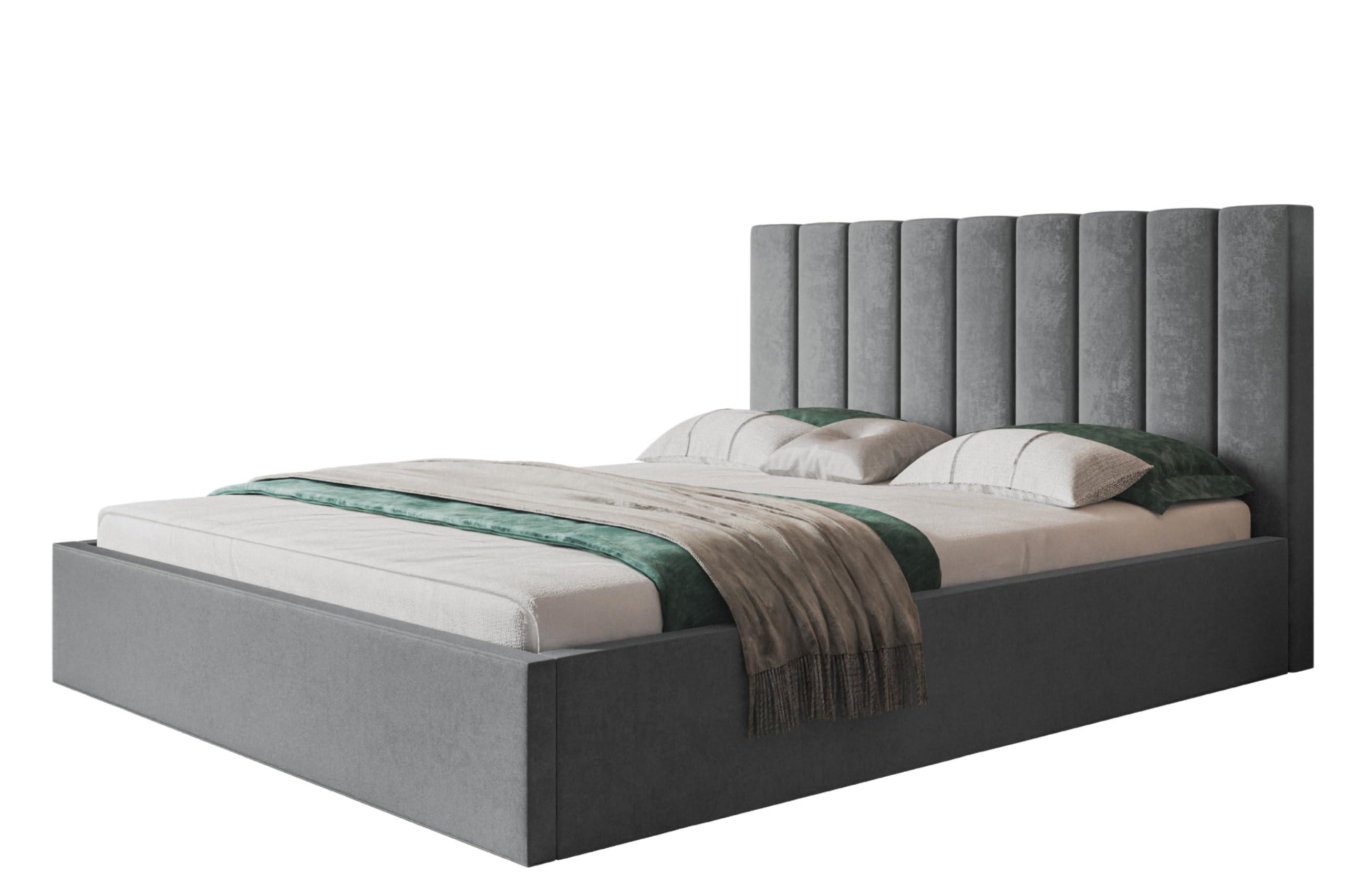 wohnli-moebel-suche-800001491459 Wohnli Möbelsuche - BETT 160x200 - Polsterbett mit Bettkasten und Metallrahmen - Modern Betten - Weicher Jasminstoff - Kollektion Sapporo - Grau