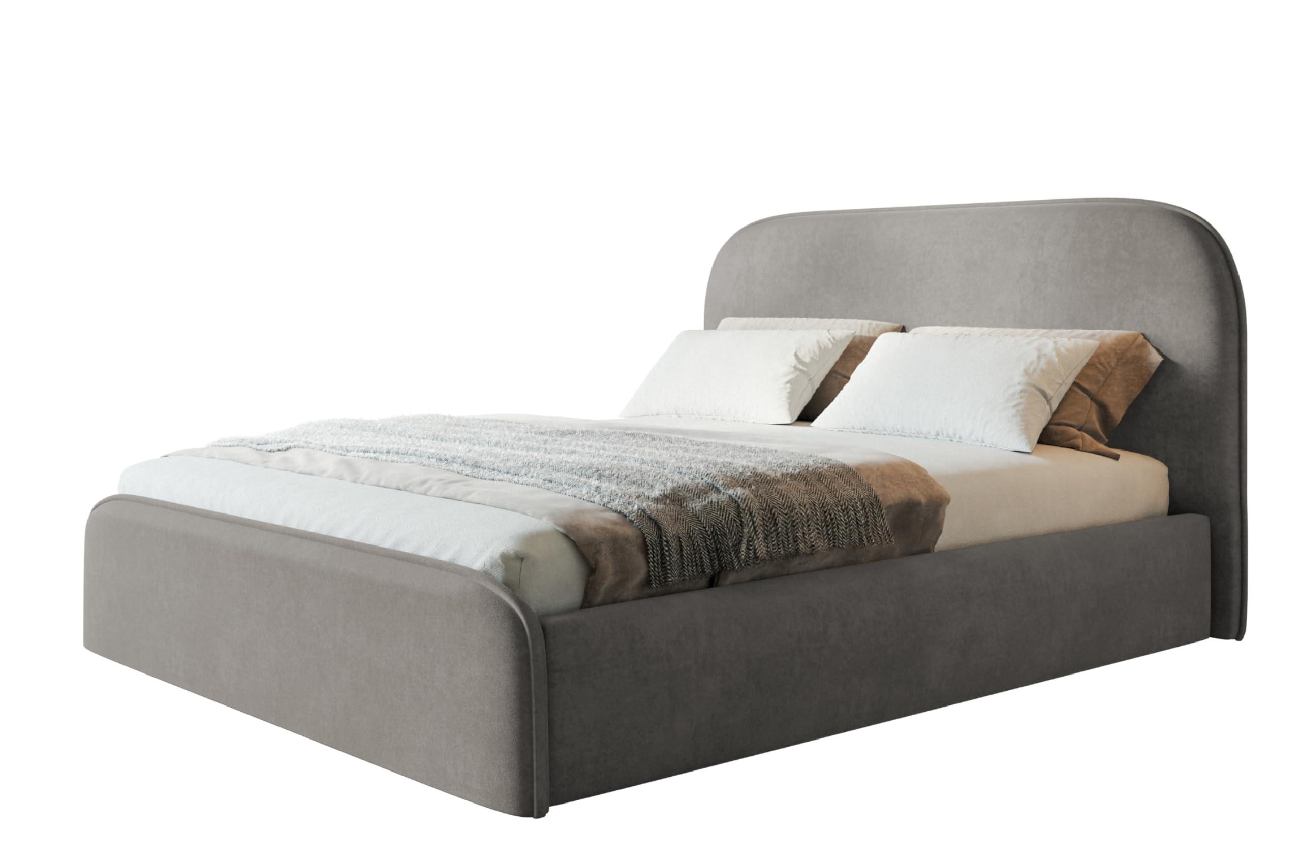 wohnli-moebel-suche-800001491485 Wohnli Möbelsuche - BETT 140x200 - Polsterbett mit Bettkasten und Metallrahmen - Modern Betten - Weicher Jasminstoff - Kollektion Vienna - Grau