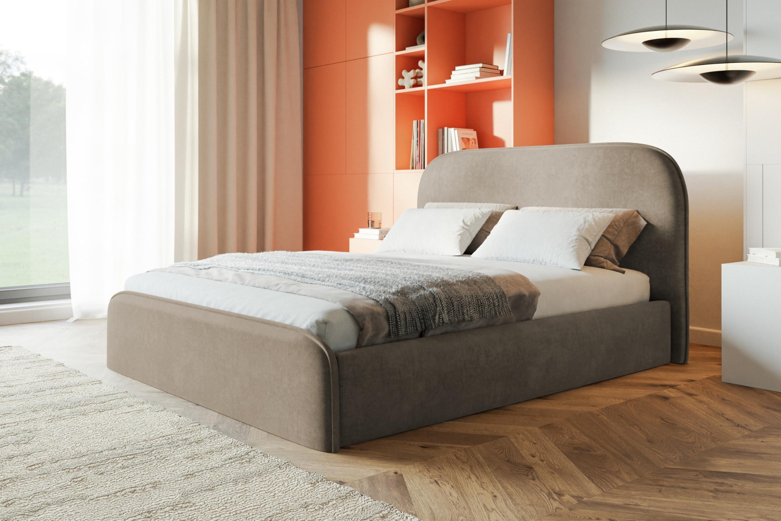 BETT 160x200 - Polsterbett mit Bettkasten und Holzrahmen - Modern Betten - Weicher Jasminstoff - Kollektion Vienna - Beige Textil Alpi-Möbel Möbel > Betten > Polsterbetten Beige