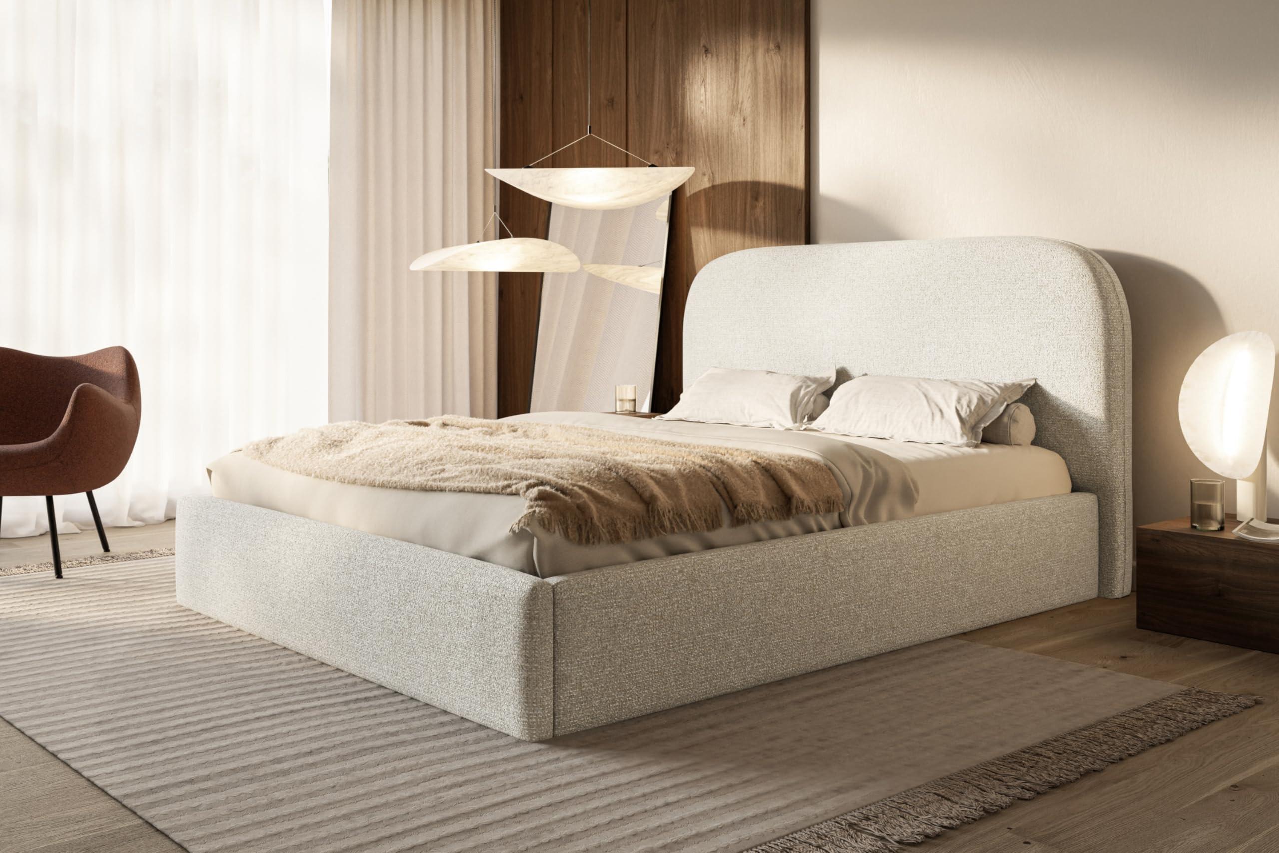 BETT 160x200 - Polsterbett mit Bettkasten und Metallrahmen - Modern Betten - Eleganter Puente-Stoff - Kollektion Verona - Beige Textil Alpi-Möbel Möbel > Betten > Polsterbetten Beige