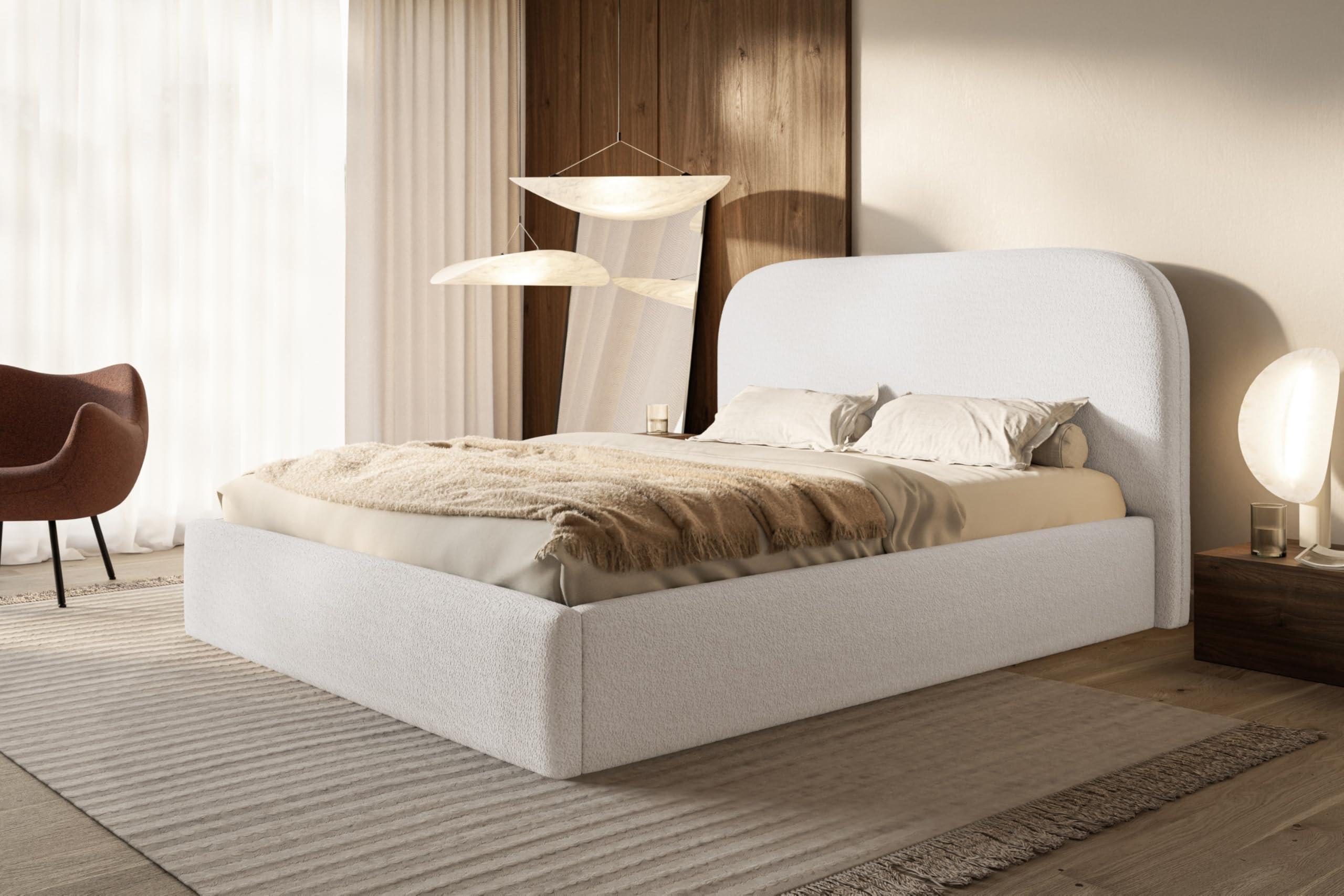 BETT 180x200 - Polsterbett mit Bettkasten und Holzrahmen - Modern Betten - Kuscheliger Catch-Me-Stoff - Kollektion Verona - Weiß Textil Alpi-Möbel Möbel > Betten > Polsterbetten Weiß