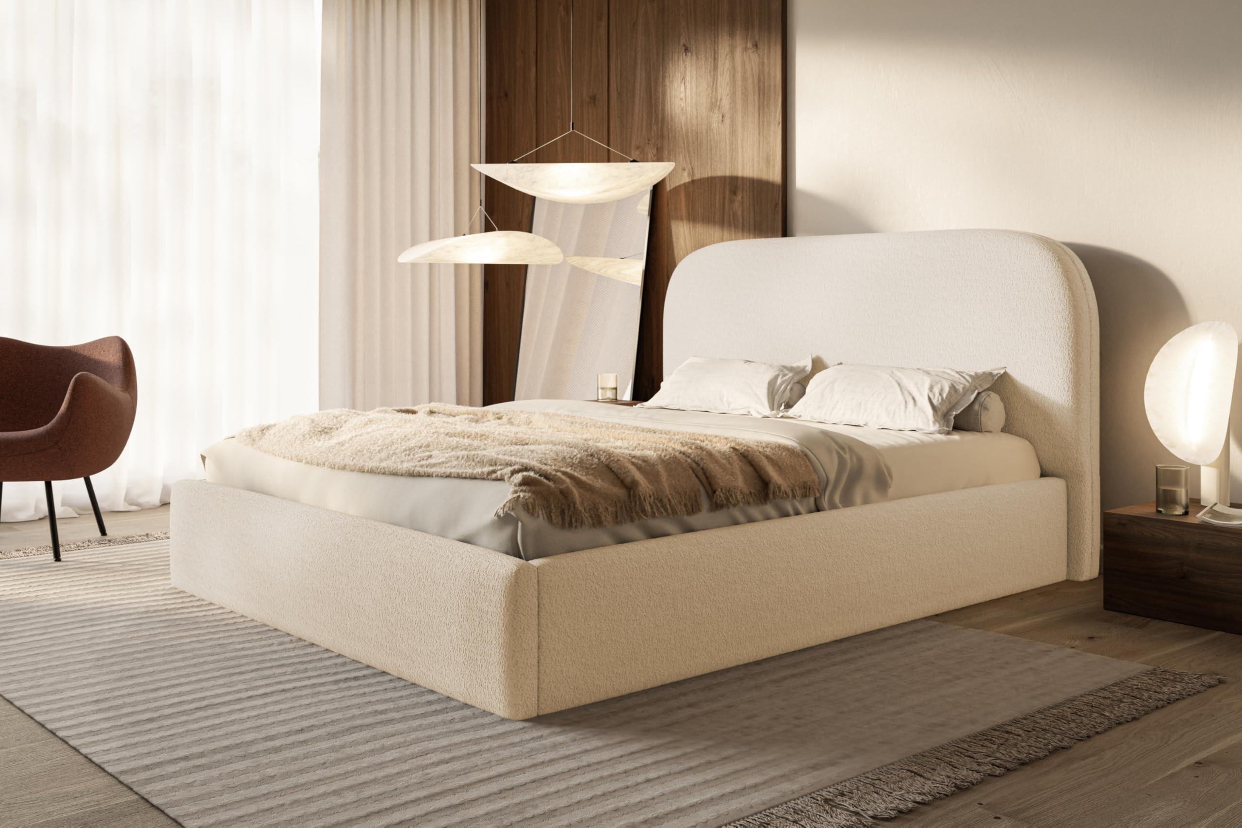 BETT 160x200 - Polsterbett mit Bettkasten und Metallrahmen - Modern Betten - Kuscheliger Catch-Me-Stoff - Kollektion Verona - Beige Textil Alpi-Möbel Möbel > Betten > Polsterbetten Beige