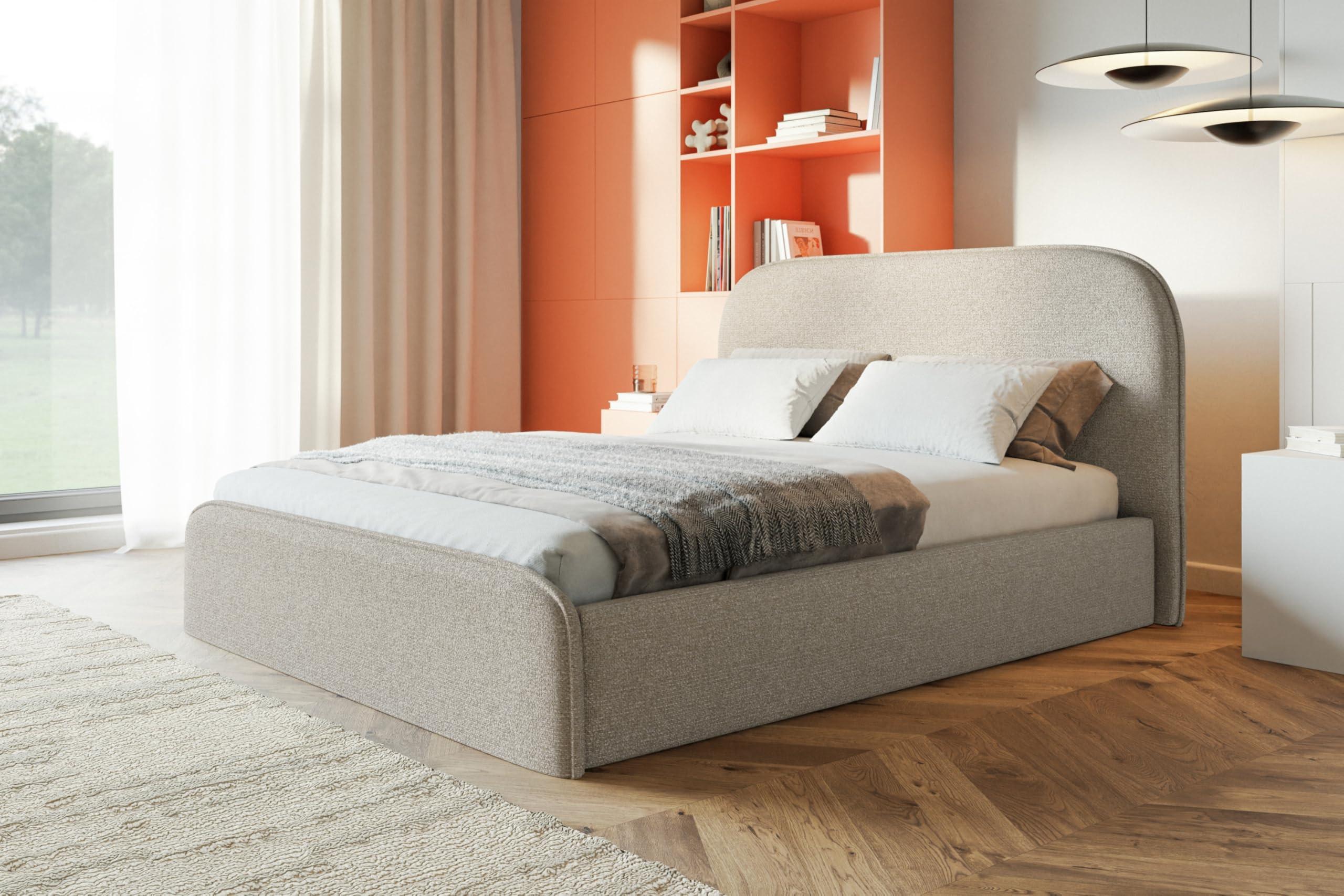BETT 120x200 - Polsterbett mit Bettkasten und Metallrahmen - Modern Betten - Eleganter Puente-Stoff - Kollektion Vienna - Beige Textil Alpi-Möbel Möbel > Betten > Polsterbetten Beige