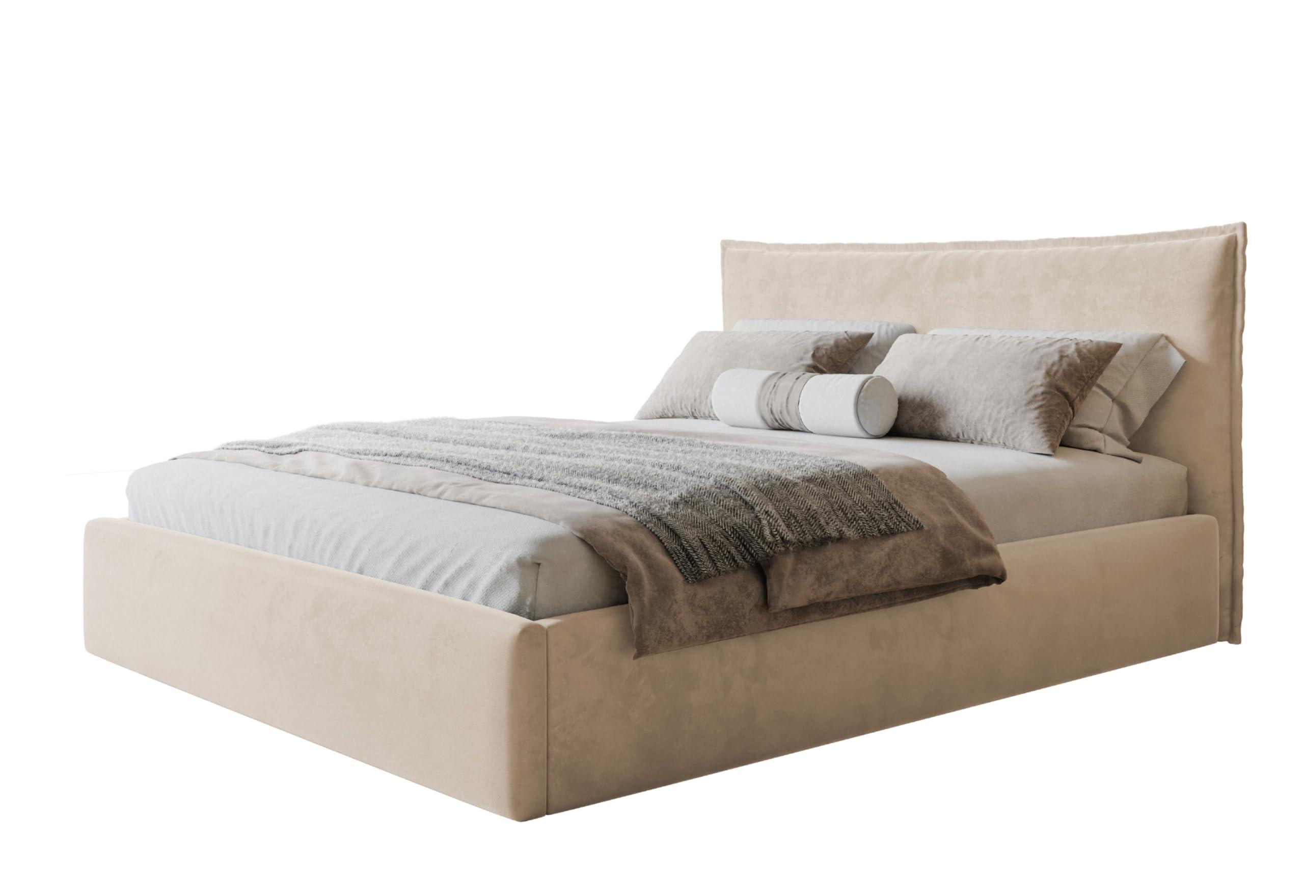 wohnli-moebel-suche-800001491654 Wohnli Möbelsuche - BETT 180x200 - Polsterbett mit Bettkasten und Metallrahmen - Modern Betten - Amor-Samtstoff - Kollektion Rimini - Beige