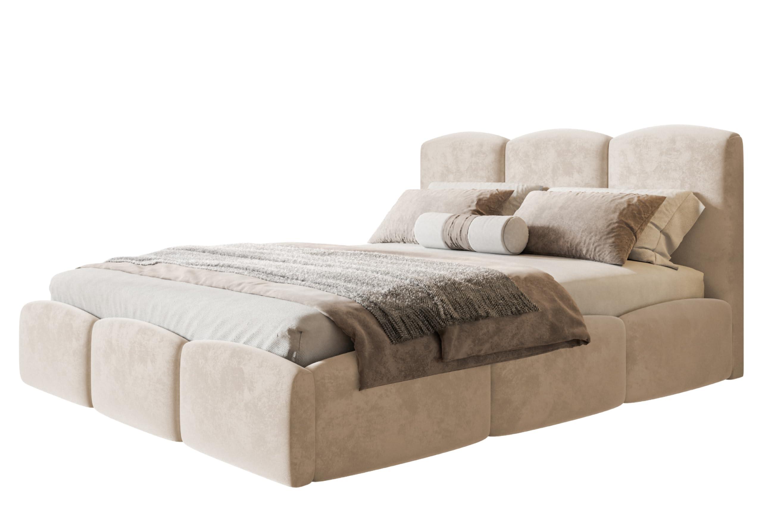 wohnli-moebel-suche-800001491661 Wohnli Möbelsuche - BETT 180x200 - Polsterbett mit Bettkasten und Holzrahmen - Modern Betten - Weicher Jasminstoff - Kollektion Zoya - Beige