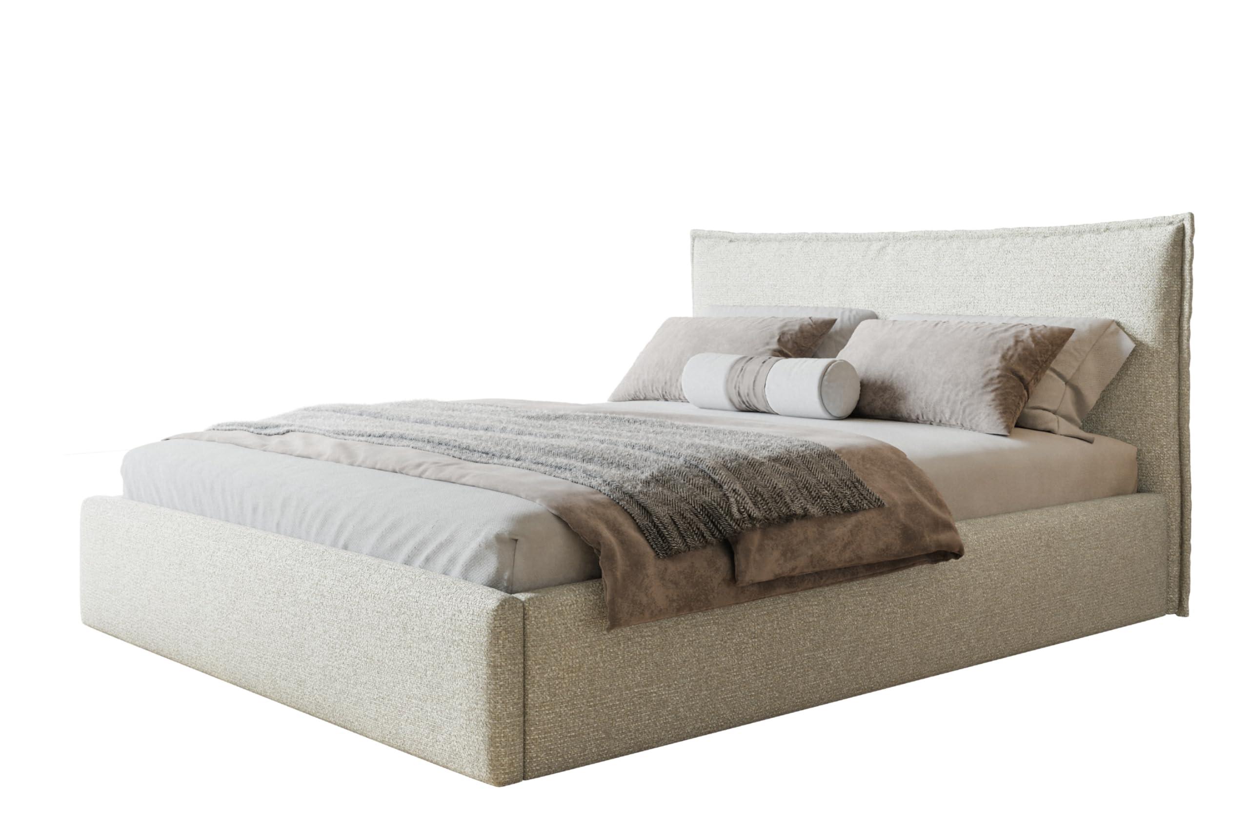 wohnli-moebel-suche-800001491662 Wohnli Möbelsuche - BETT 160x200 - Polsterbett mit Bettkasten und Metallrahmen - Modern Betten - Eleganter Puente-Stoff - Kollektion Rimini - Beige