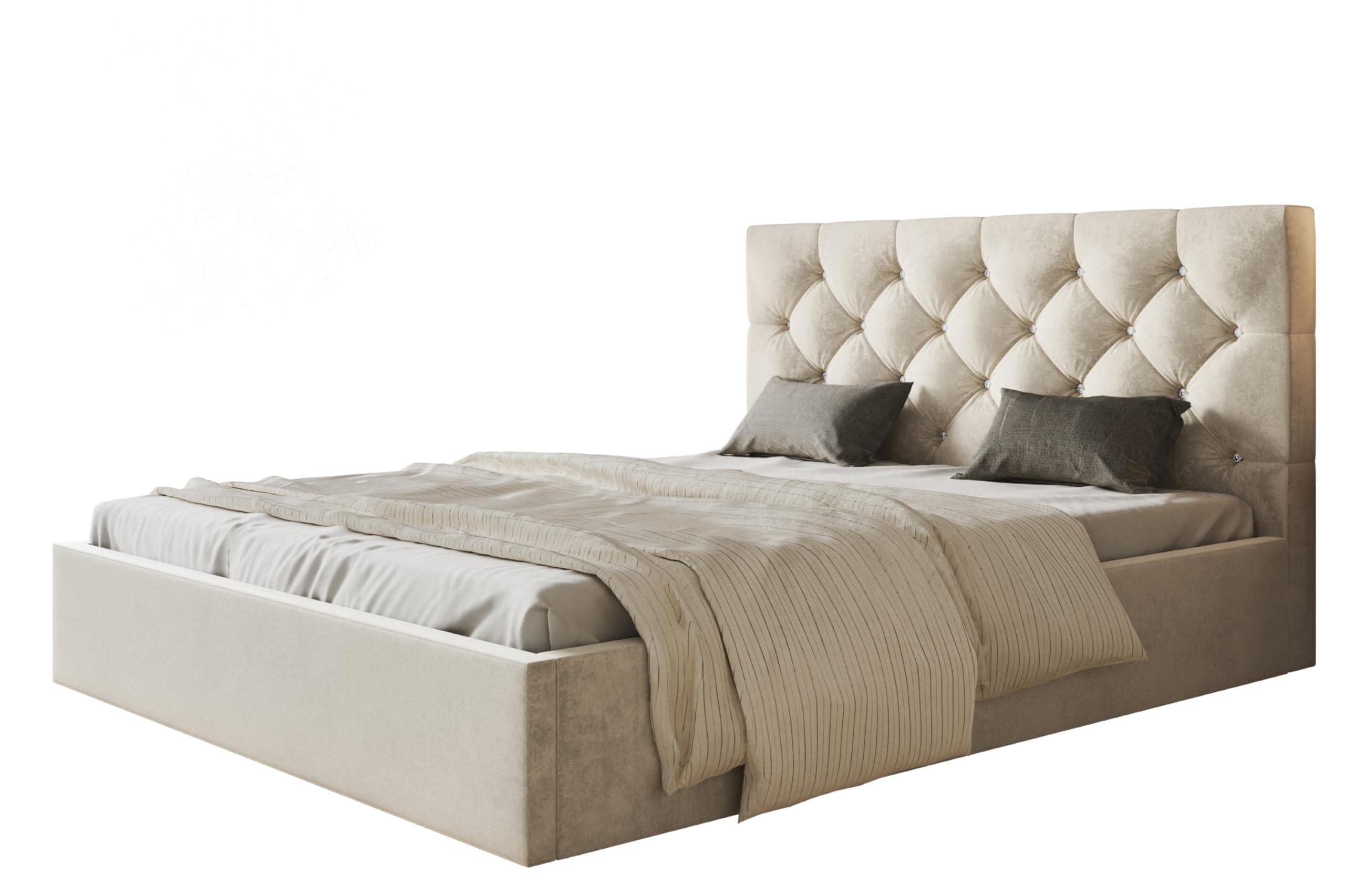 wohnli-moebel-suche-800001491663 Wohnli Möbelsuche - BETT 140x200 - Polsterbett mit Bettkasten und Metallrahmen - Elegant Betten - Weicher Jasminstoff - Kollektion Boston