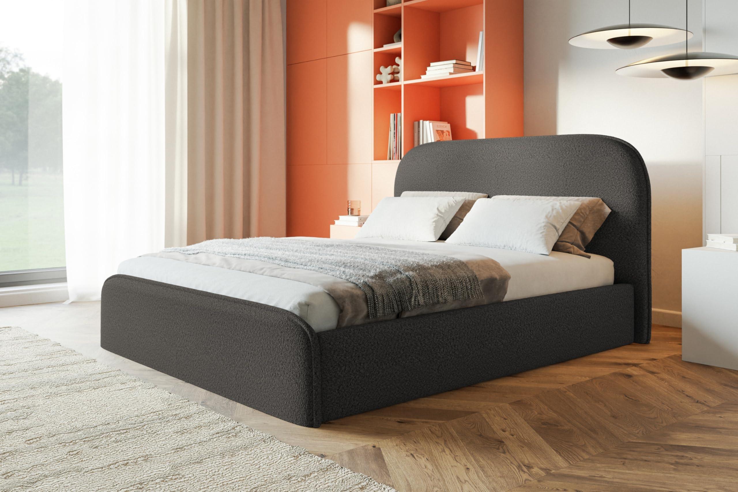 BETT 180x200 - Polsterbett mit Bettkasten und Metallrahmen - Modern Betten - Kuscheliger Catch-Me-Stoff - Kollektion Vienna - Grau Textil Alpi-Möbel Möbel > Betten > Polsterbetten Grau