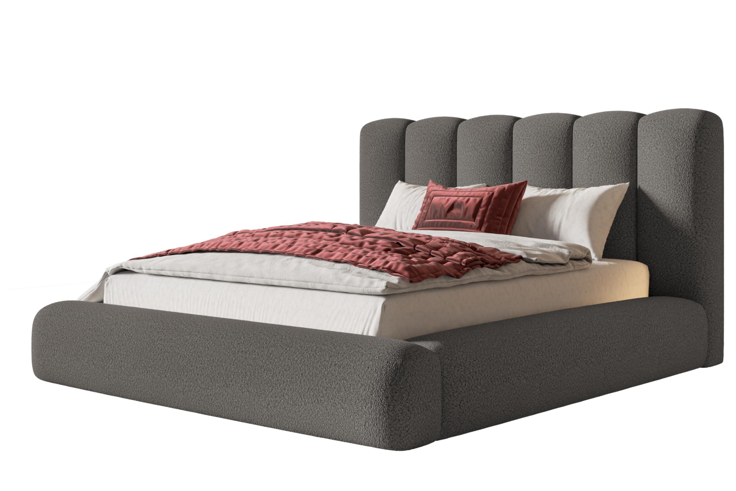 wohnli-moebel-suche-800001491684 Wohnli Möbelsuche - BETT 160x200 - Polsterbett mit Bettkasten und Holzrahmen - Modern Bett - Eleganter Catch Me-Stoff - Kollektion Alva Maxi - Grau