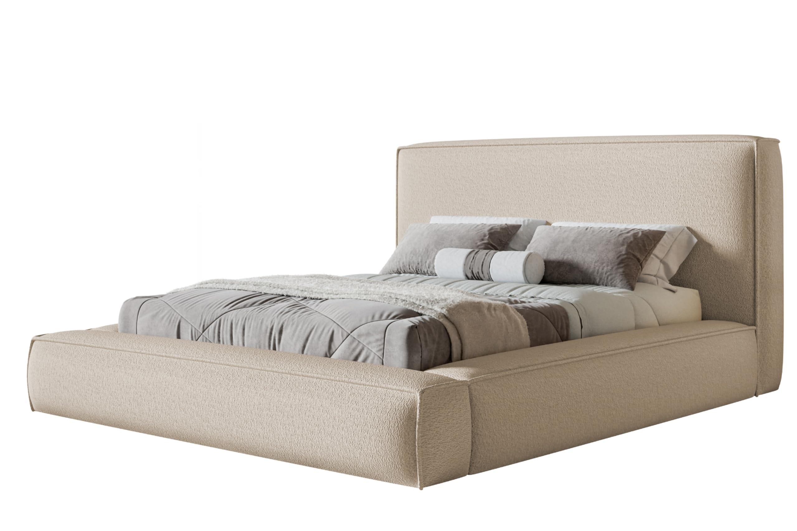 wohnli-moebel-suche-800001491701 Wohnli Möbelsuche - BETT 140x200 - Polsterbett mit Bettkasten und Metallrahmen - Modern Bett - Eleganter Catch-Me-Stoff - Kollektion Luna Maxi - Beige