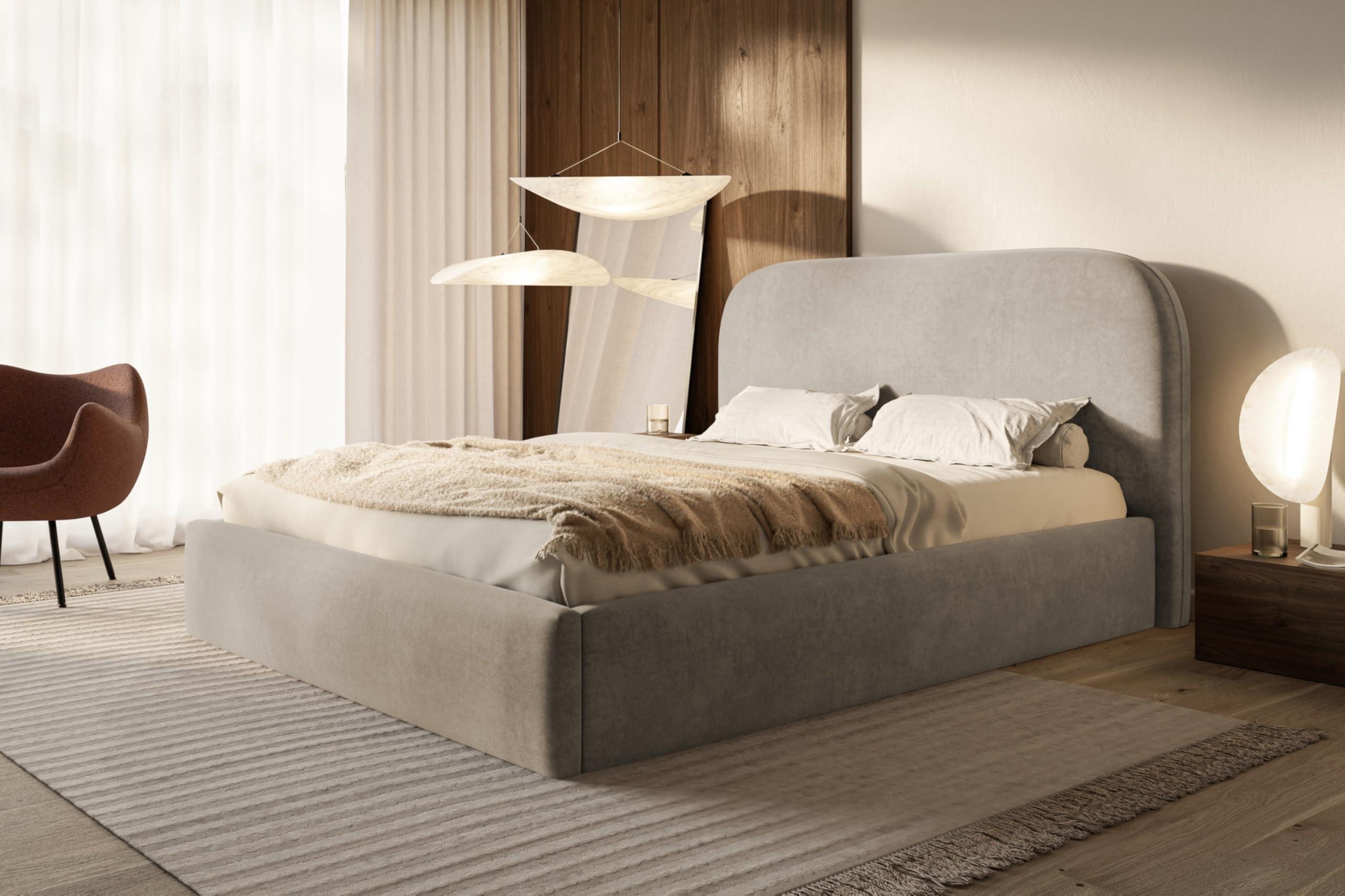 BETT 90x200 - Polsterbett mit Bettkasten und Holzrahmen - Modern Betten - Weicher Jasminstoff - Kollektion Verona - Beige Textil Alpi-Möbel Möbel > Betten > Polsterbetten Beige