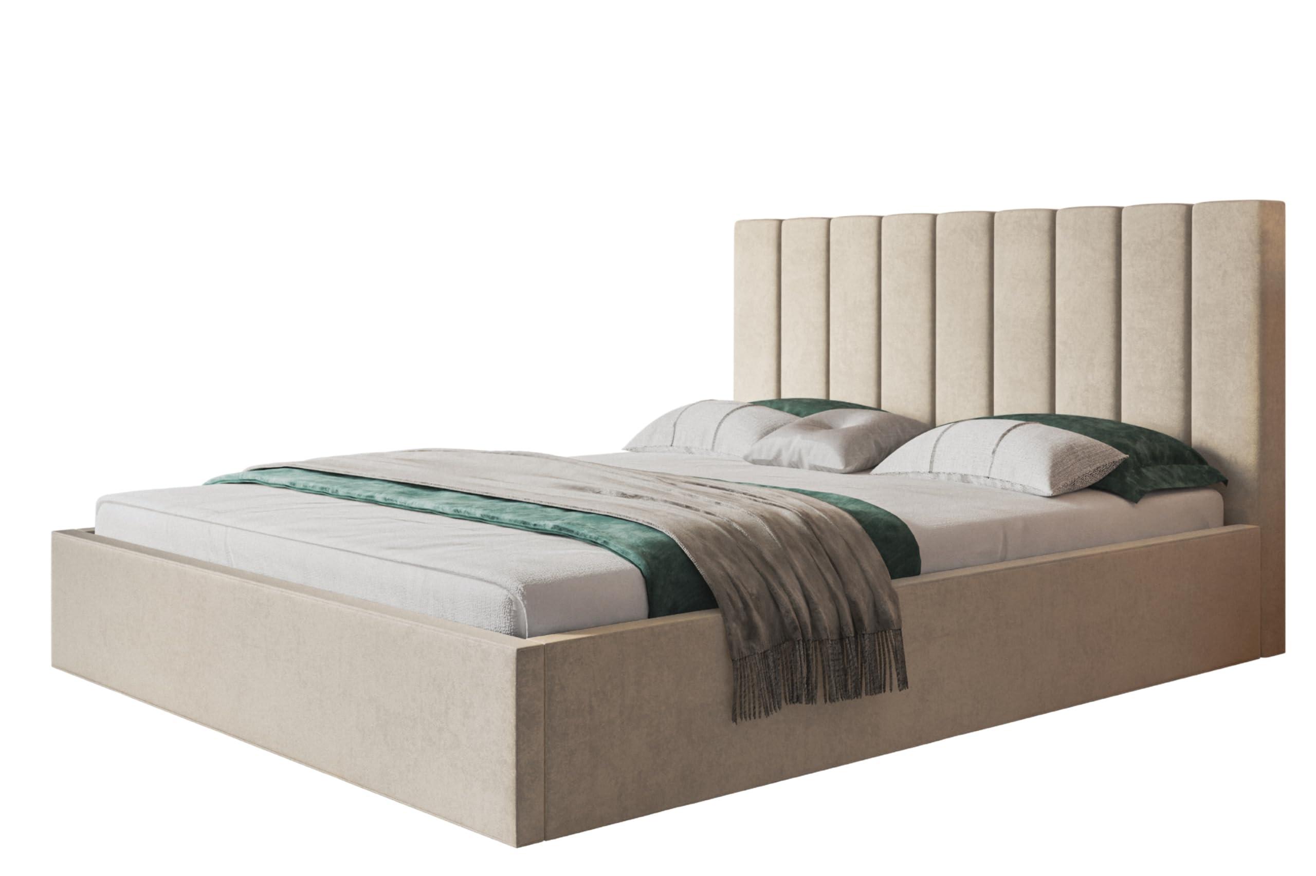 wohnli-moebel-suche-800001491758 Wohnli Möbelsuche - BETT 140x200 - Polsterbett mit Bettkasten und Holzrahmen - Modern Betten - Weicher Jasminstoff - Kollektion Sapporo - Beige