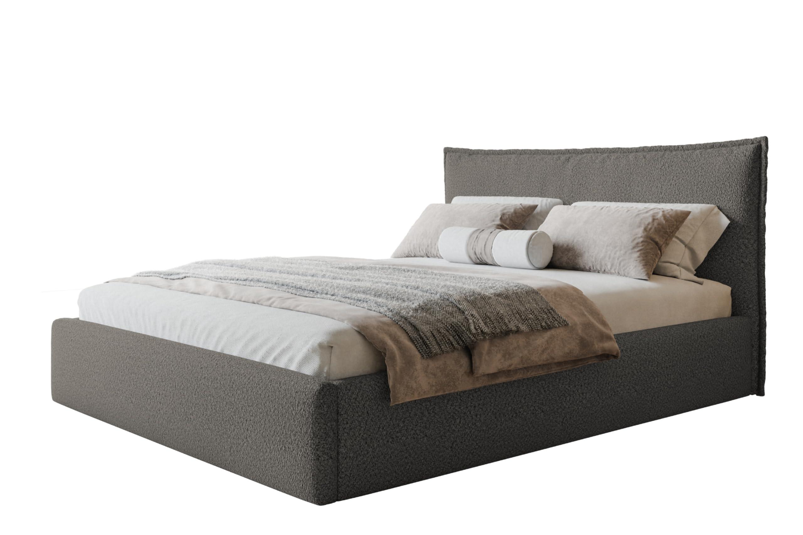 wohnli-moebel-suche-800001491760 Wohnli Möbelsuche - BETT 180x200 - Polsterbett mit Bettkasten und Metallrahmen - Modern Betten - Kuscheliger Catch-Me-Stoff - Kollektion Verona - Grau