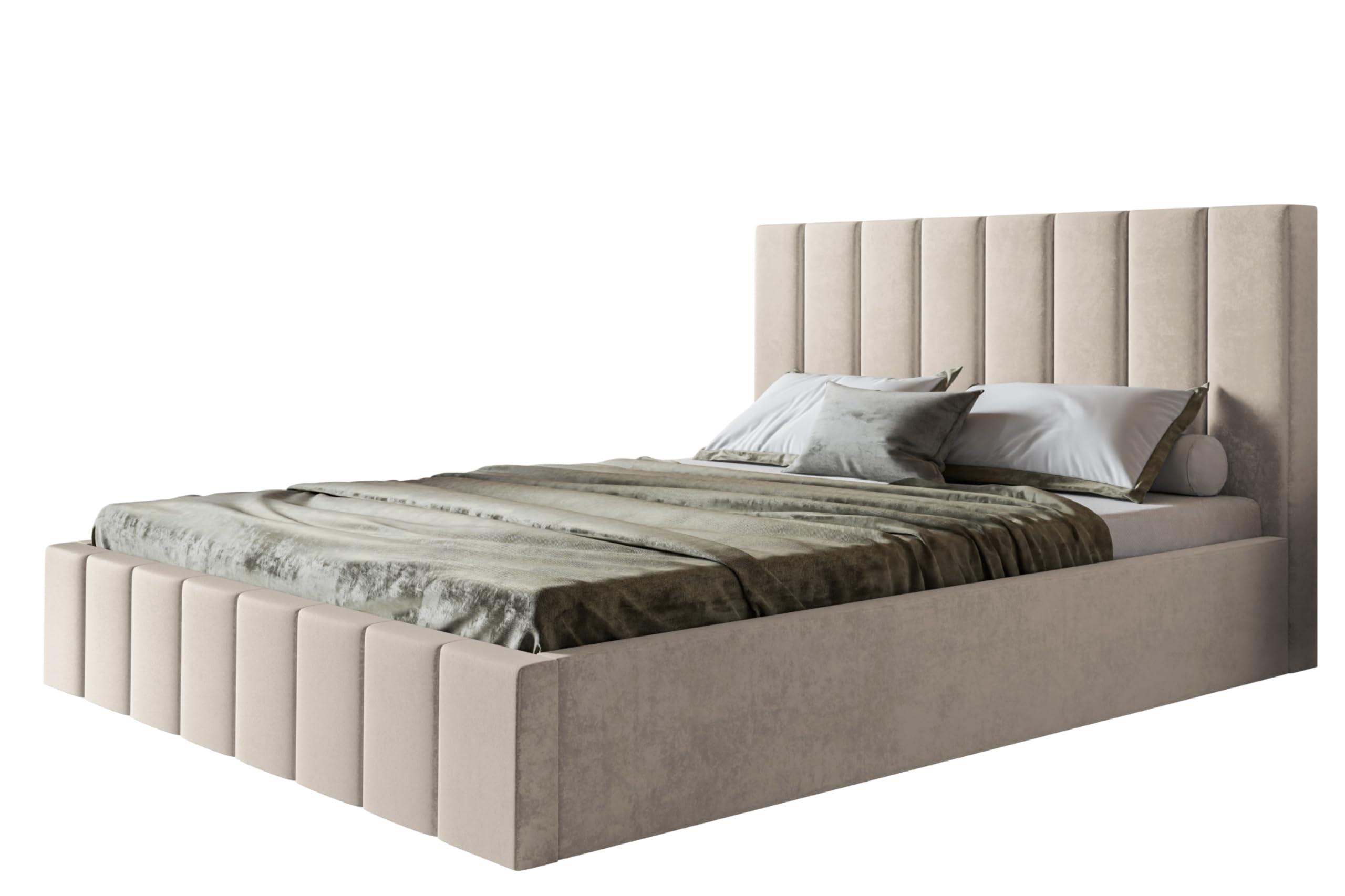 wohnli-moebel-suche-800001491813 Wohnli Möbelsuche - BETT 140x200 - Polsterbett mit Bettkasten und Metallrahmen - Modern Betten - Weicher Jasminstoff - Kollektion Toledo - Beige