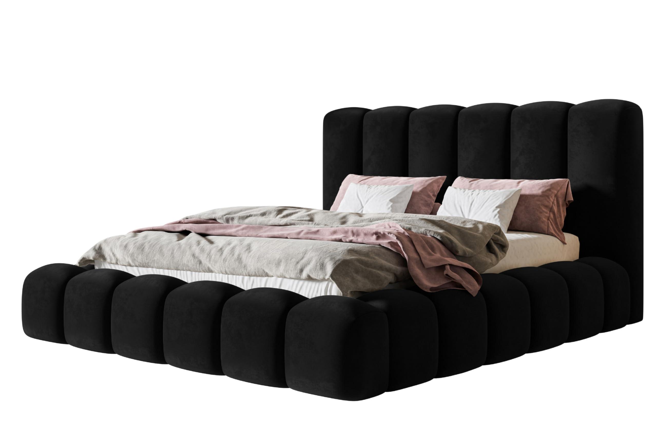 wohnli-moebel-suche-800001491854 Wohnli Möbelsuche - BETT 140x200 - Polsterbett mit Bettkasten und Metallrahmen - Modern Bett - Eleganter Amor-Velvet-Stoff - Kollektion Nora Maxi - Schwarz