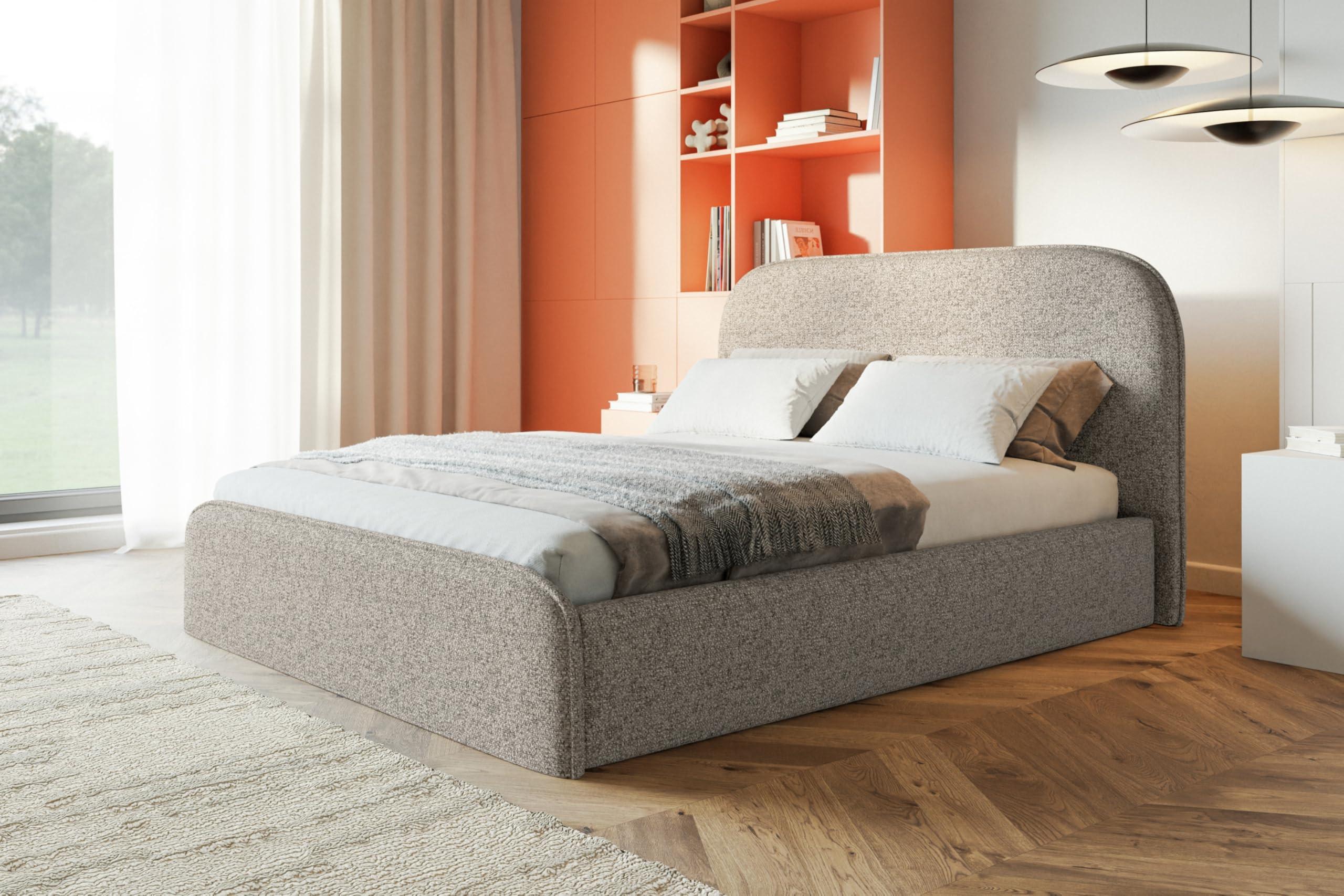 BETT 160x200 - Polsterbett mit Bettkasten und Metallrahmen - Modern Betten - Eleganter Puente-Stoff - Kollektion Vienna - Beige Melange Textil Alpi-Möbel Möbel > Betten > Polsterbetten Beige