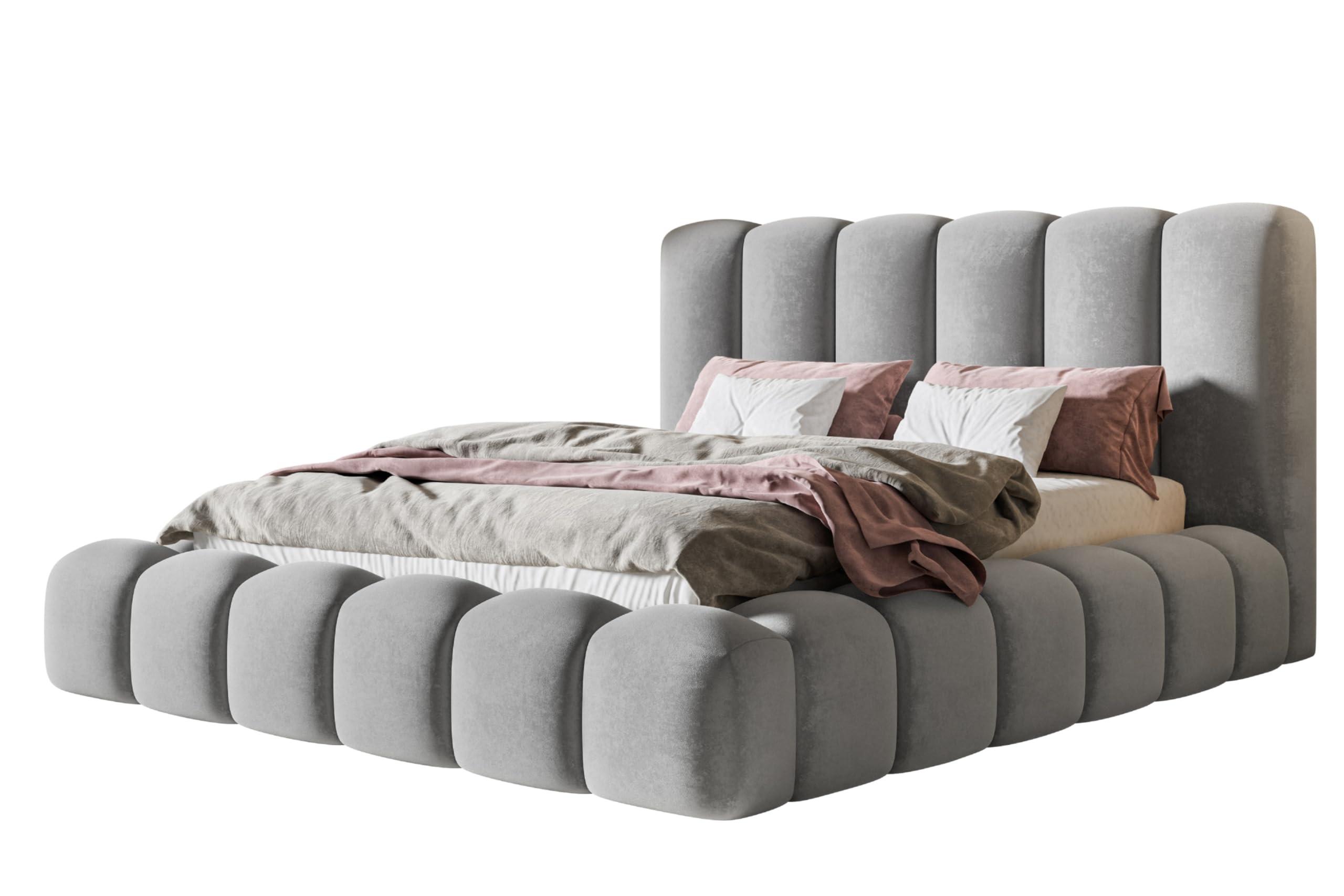 wohnli-moebel-suche-800001491891 Wohnli Möbelsuche - BETT 160x200 - Polsterbett mit Bettkasten und Holzrahmen - Modern Bett - Eleganter Jasmine-Stoff - Kollektion Nora Maxi - Grau