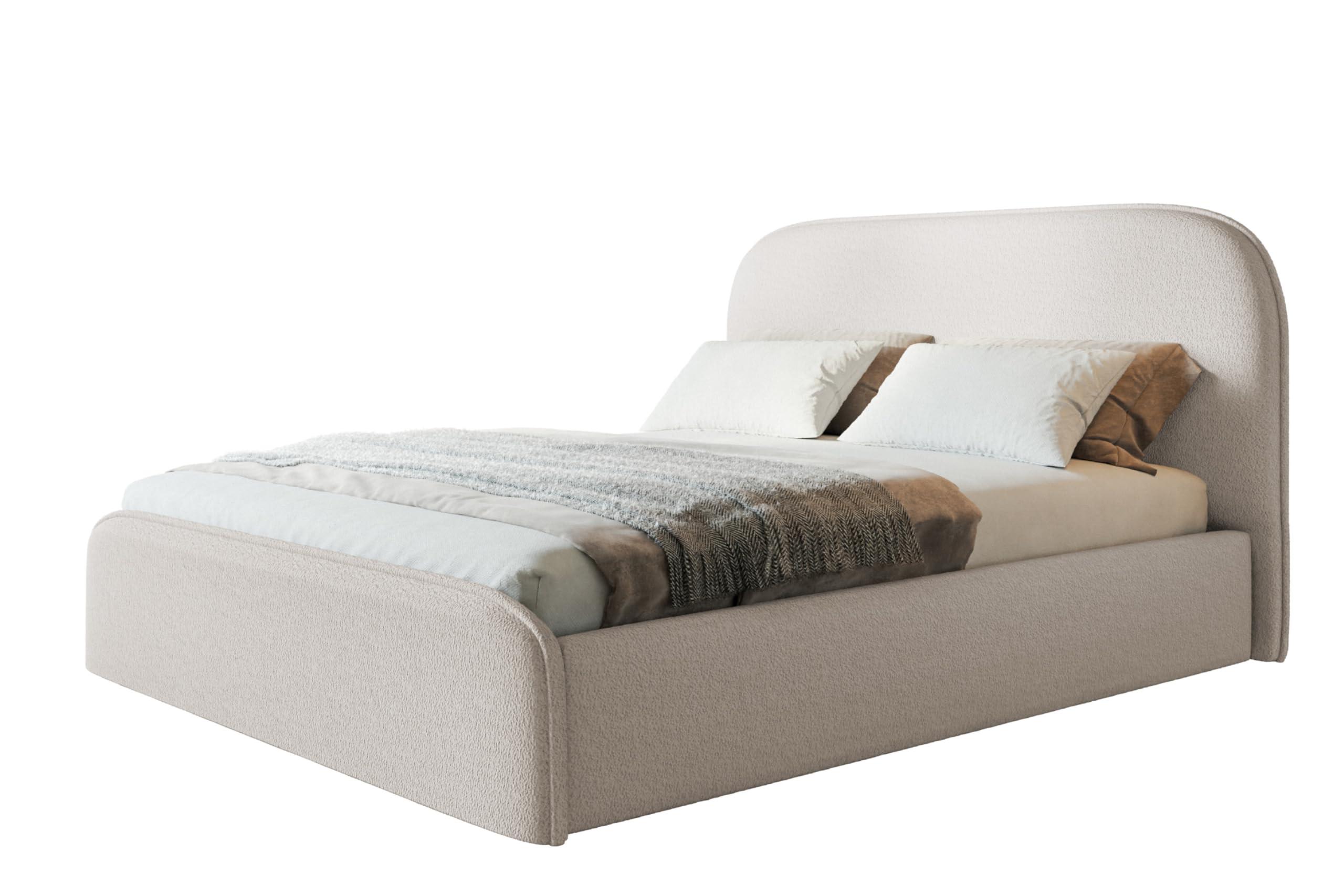 wohnli-moebel-suche-800001491905 Wohnli Möbelsuche - BETT 140x200 - Polsterbett mit Bettkasten und Metallrahmen - Modern Betten - Kuscheliger Catch-Me-Stoff - Kollektion Vienna - Weiß