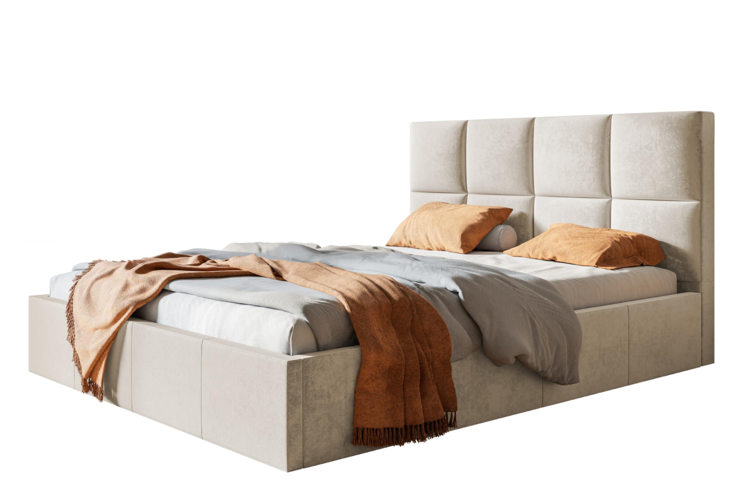 Wohnli Möbelsuche - BETT 140x200 - Polsterbett mit Bettkasten und Metallrahmen - Modern Betten - Weicher Jasminstoff - Kollektion Roma