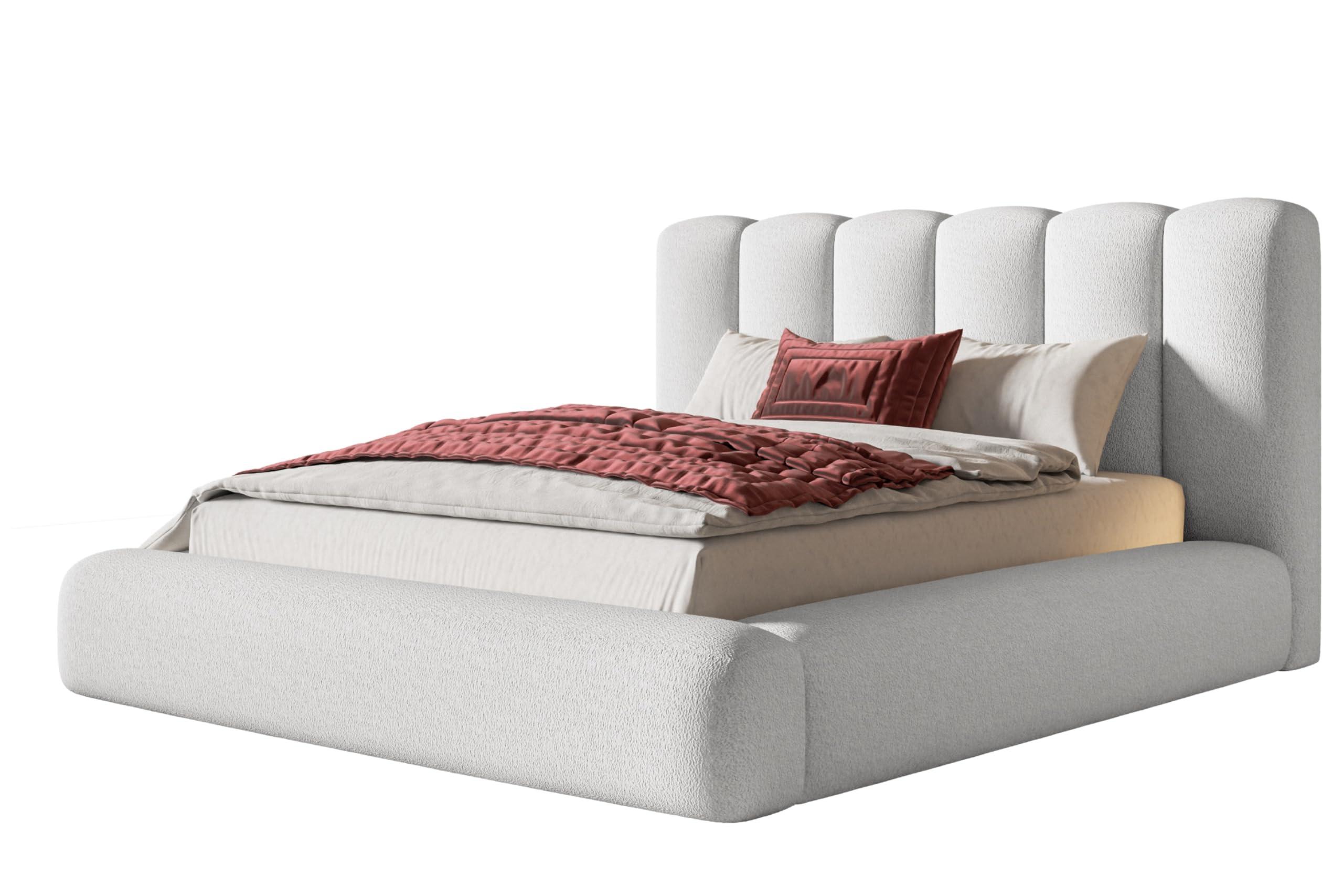 wohnli-moebel-suche-800001491918 Wohnli Möbelsuche - BETT 160x200 - Polsterbett mit Bettkasten und Metallrahmen - Modern Bett - Eleganter Catch Me-Stoff - Kollektion Alva Maxi - Weiß