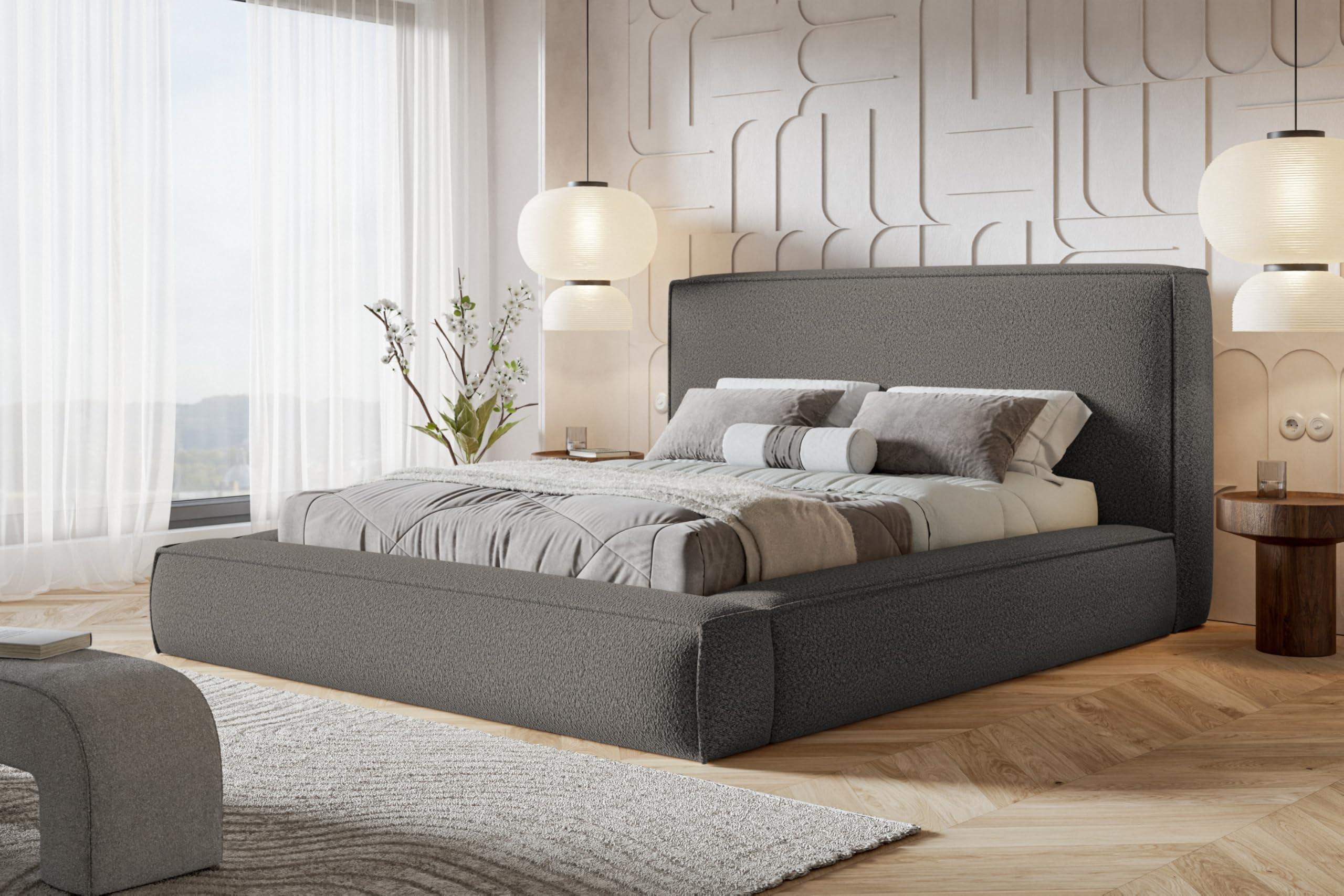 BETT 120x200 - Polsterbett mit Bettkasten und Metallrahmen - Modern Bett - Eleganter Catch-Me-Stoff - Kollektion Luna Maxi - Grau Textil Alpi-Möbel Möbel > Betten > Polsterbetten Grau