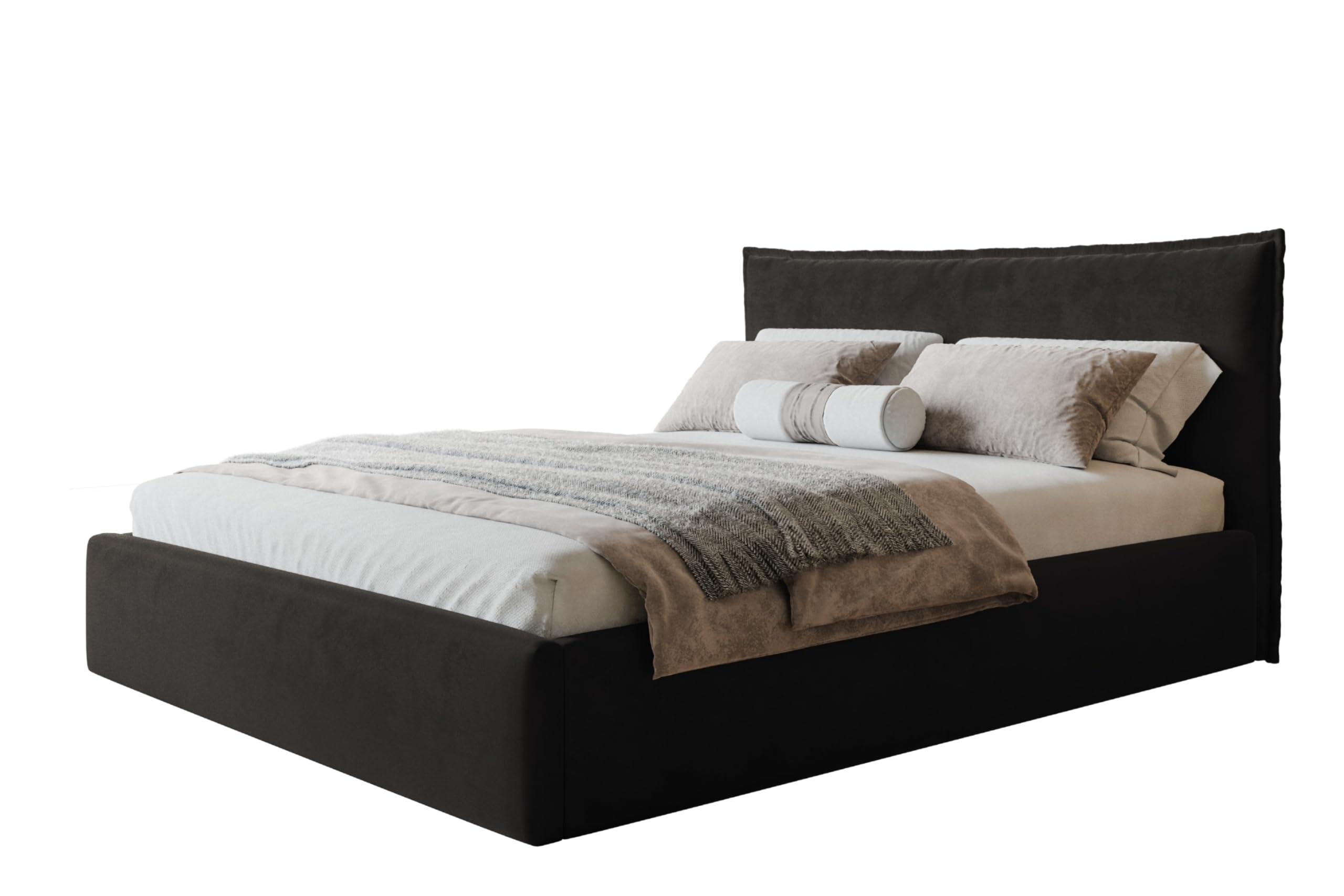 wohnli-moebel-suche-800001491940 Wohnli Möbelsuche - BETT 160x200 - Polsterbett mit Bettkasten und Holzrahmen - Modern Betten - Amor-Samtstoff - Kollektion Rimini - Schwarz