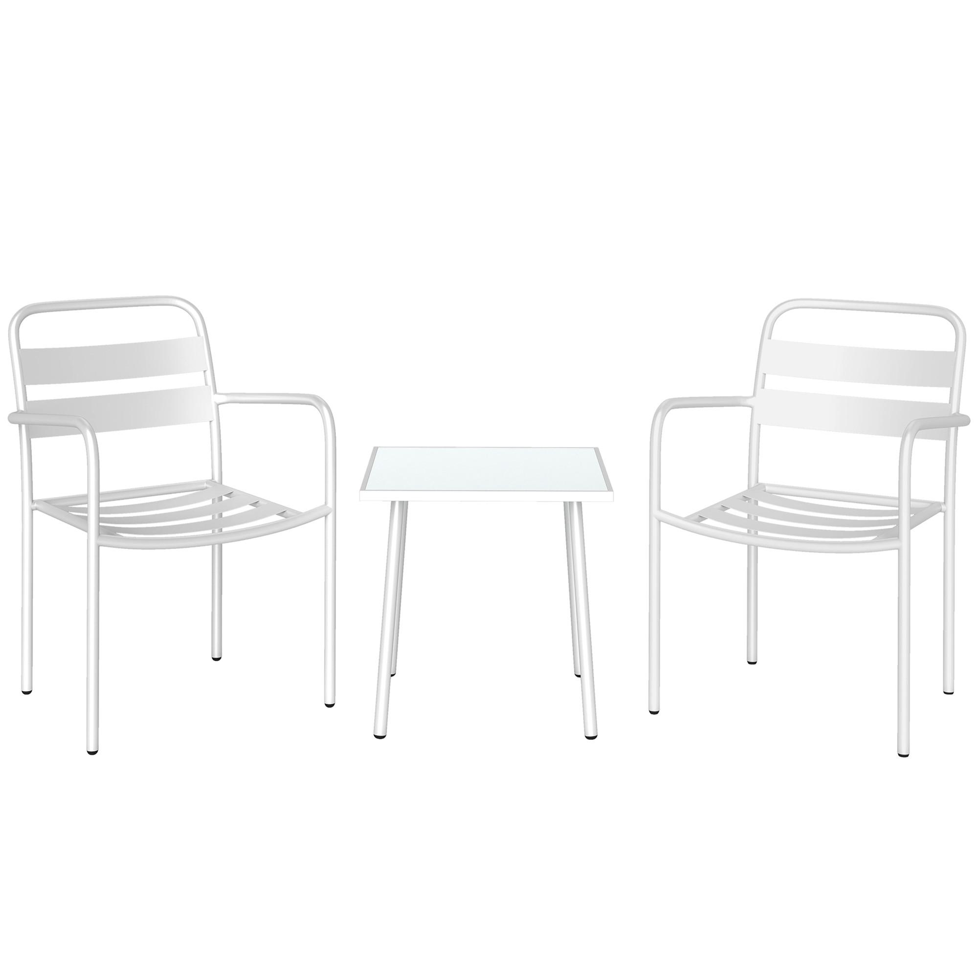 wohnli-moebel-suche-800001492174 Wohnli Möbelsuche - BISTRO-SET 3er Set Galvanisierter-Stahl Gehärtetes-Glas Weiß