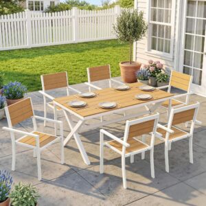 wohnli-moebel-suche-800001492180-1 OUTDOOR-ESSGRUPPE 7er Set Aluminium Kunstholz Teak Metall Outsunny Garten & Outdoor > Gartenmöbel > Gartenmöbel-Sets Weiß