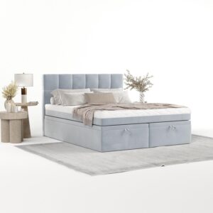 wohnli-moebel-suche-800001494449-1 BOXBETT Elano 160/200 cm Hellgrau im Paros Stoff Textil AltaBeds Möbel > Betten > Boxspringbetten Grau