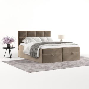 BOXBETT Velto 160/200 cm Taupe im Paros Stoff Textil AltaBeds Möbel > Betten > Boxspringbetten Taupe