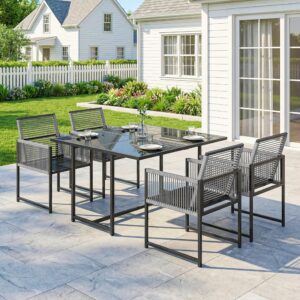 OUTDOOR-ESSGRUPPE 5er Set Stahl Netzstoff Hellgrau Metall Outsunny Garten & Outdoor > Gartenmöbel > Gartenmöbel-Sets Grau