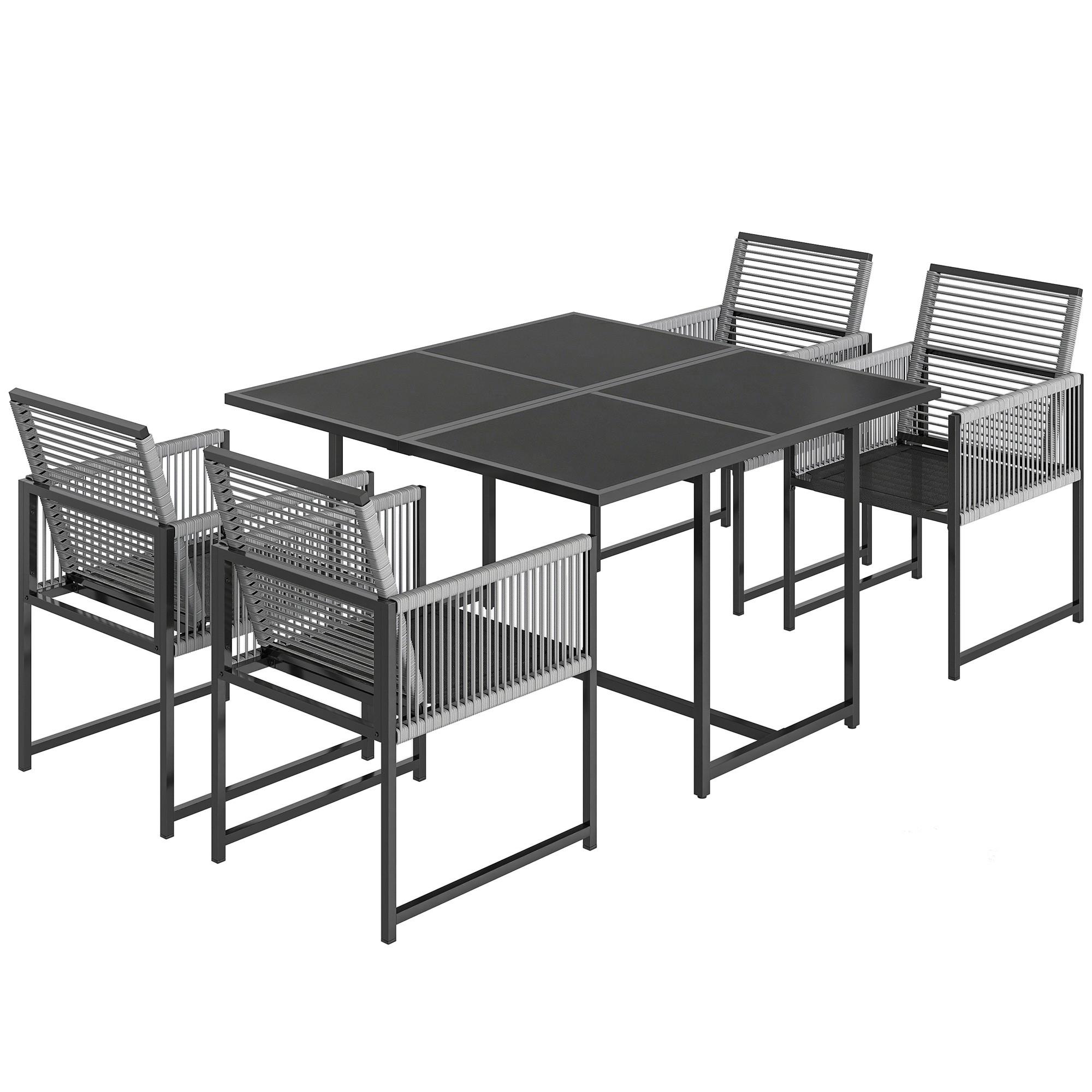 wohnli-moebel-suche-800001495735 Wohnli Möbelsuche - OUTDOOR-ESSGRUPPE 5er Set Stahl Netzstoff Hellgrau