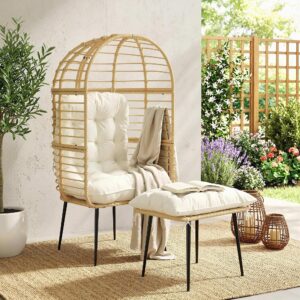 EIERSESSEL PE-Rattan Stahl Beige Kunststoff Outsunny Garten & Outdoor > Gartenmöbel > Gartenstühle Beige