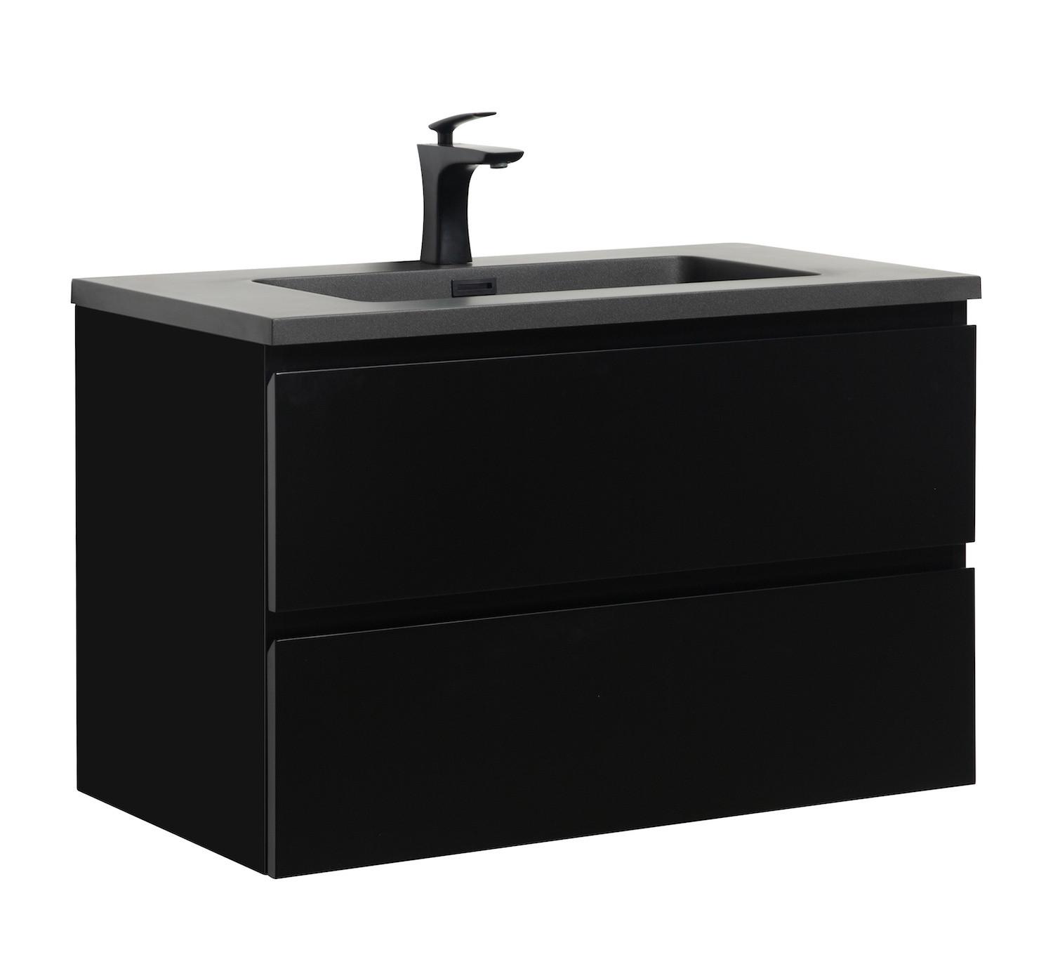 wohnli-moebel-suche-800001499527 Wohnli Möbelsuche - WASCHTISCHKOMBI Angela 2 Teile - Schwarz Matt Mit Schwarzem Waschbecken - 80 x 48 x 52 cm